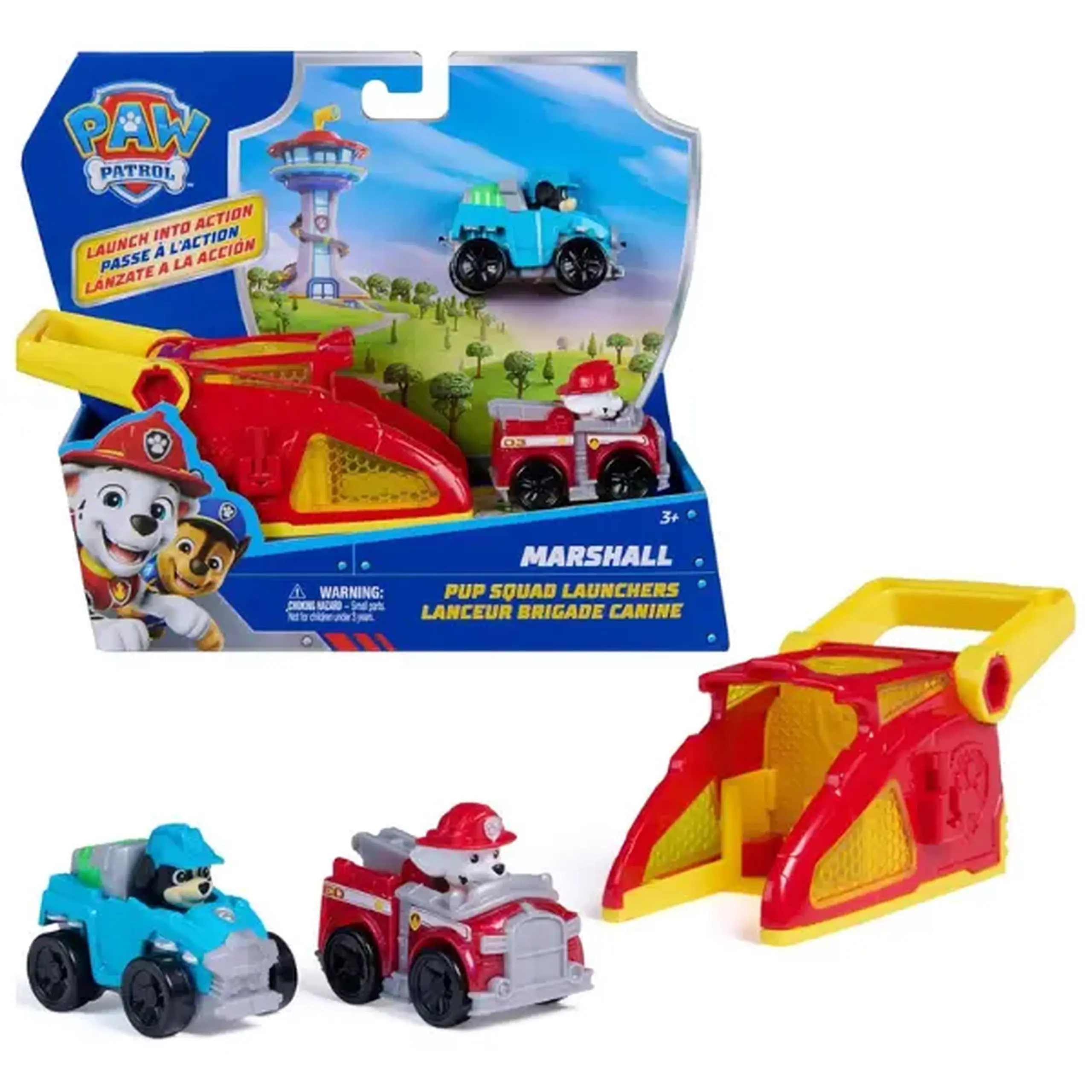Set de joacă „Patrula Cățelușilor” Marshall cu lansator și 2 mașinuțe
