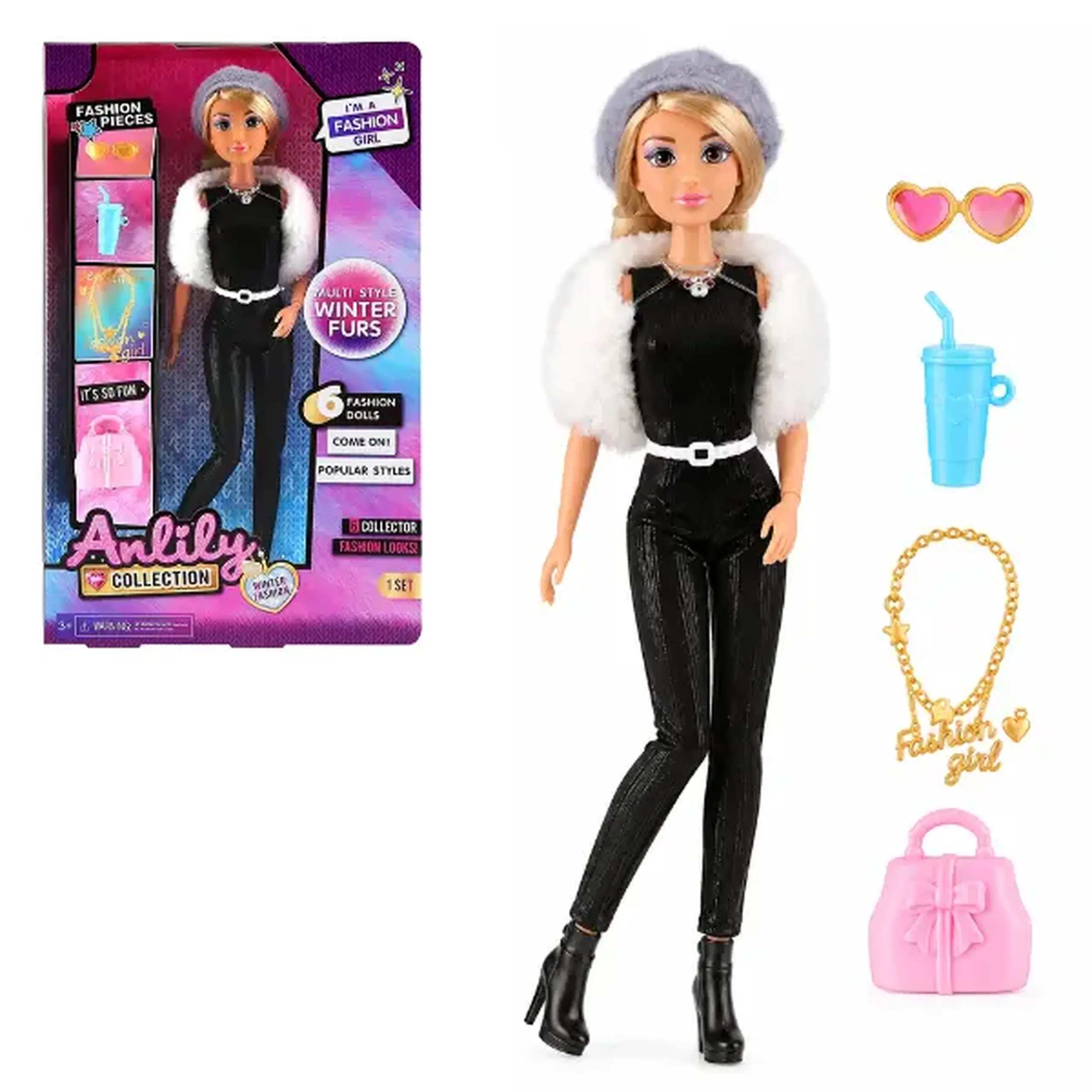 Păpușă fashion în ținută de iarnă, 29 cm