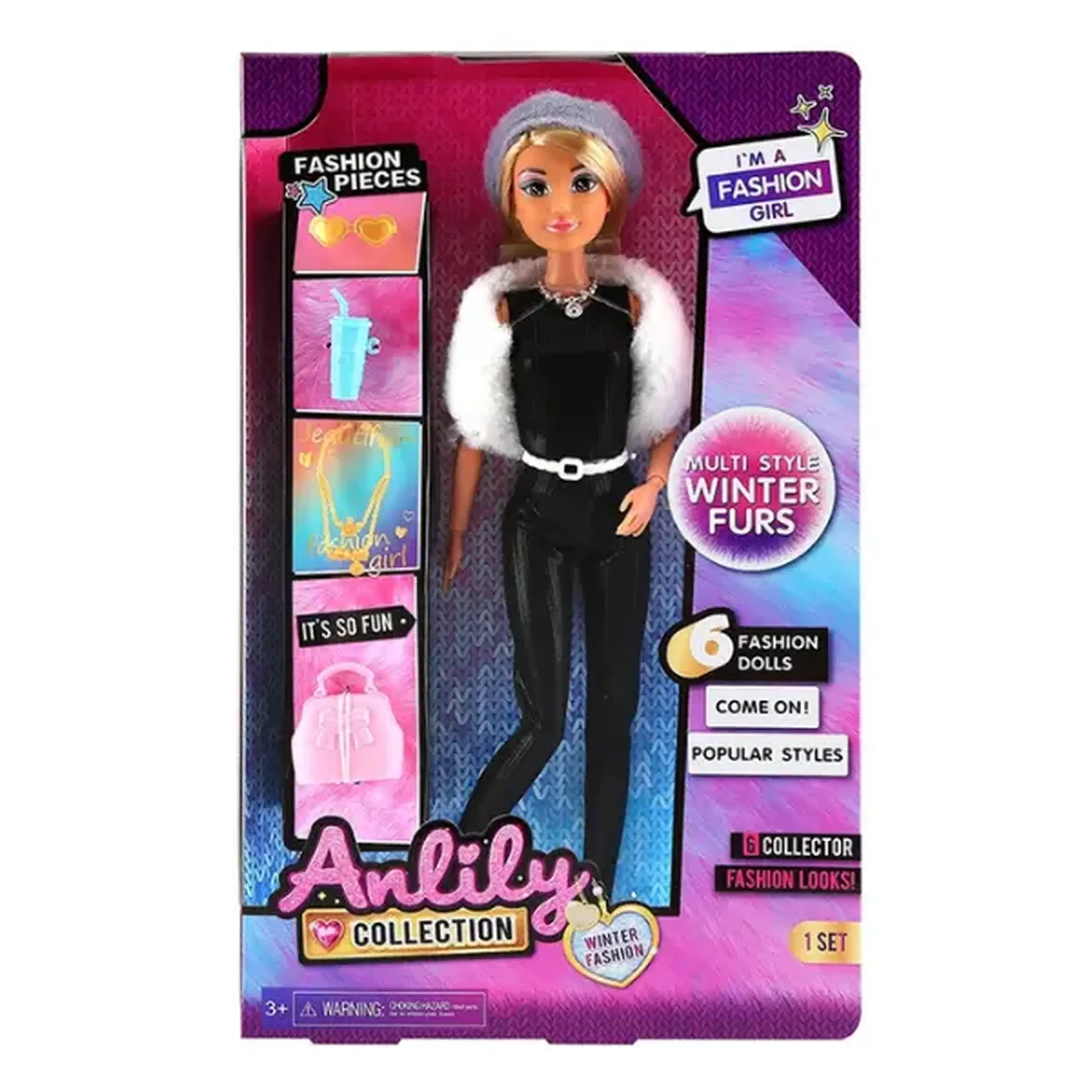 Păpușă fashion în ținută de iarnă, 29 cm