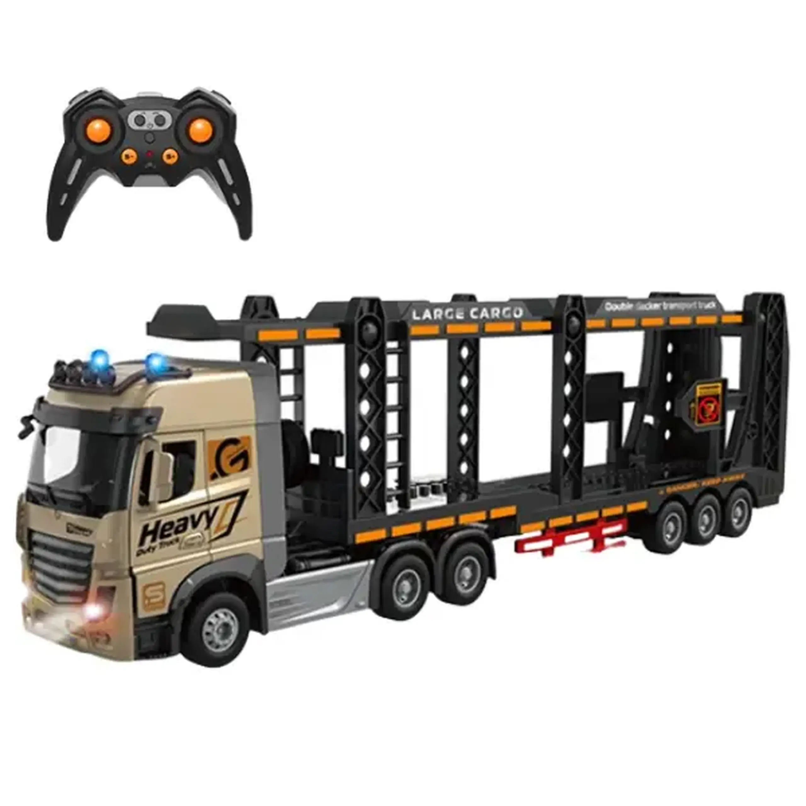 Camion transportator auto cu telecomandă 1:24, cu efecte luminoase și sonore