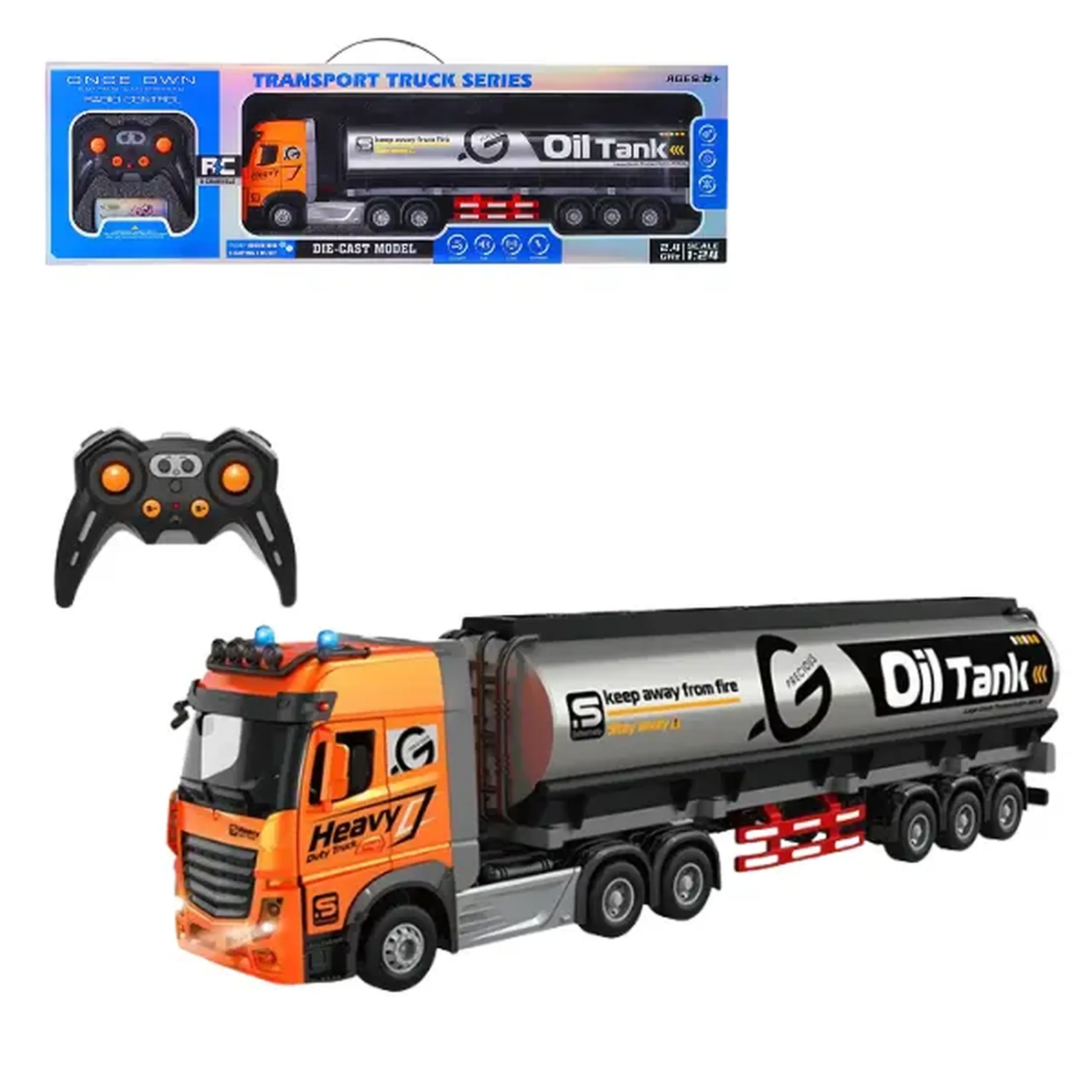 #01 Camion-cisternă cu telecomandă 1:24, cu efecte luminoase și sonore