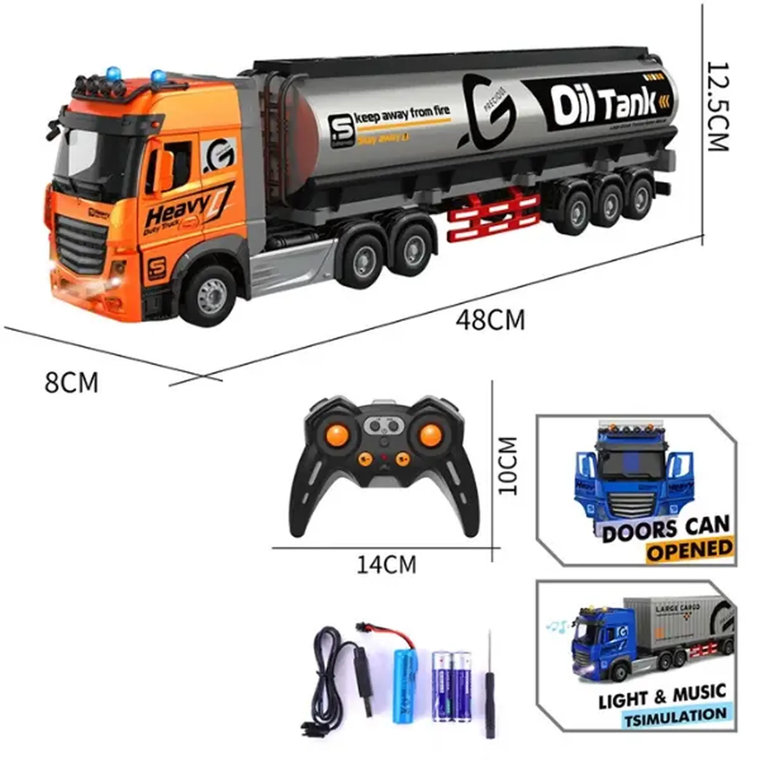 #01 Camion-cisternă cu telecomandă 1:24, cu efecte luminoase și sonore