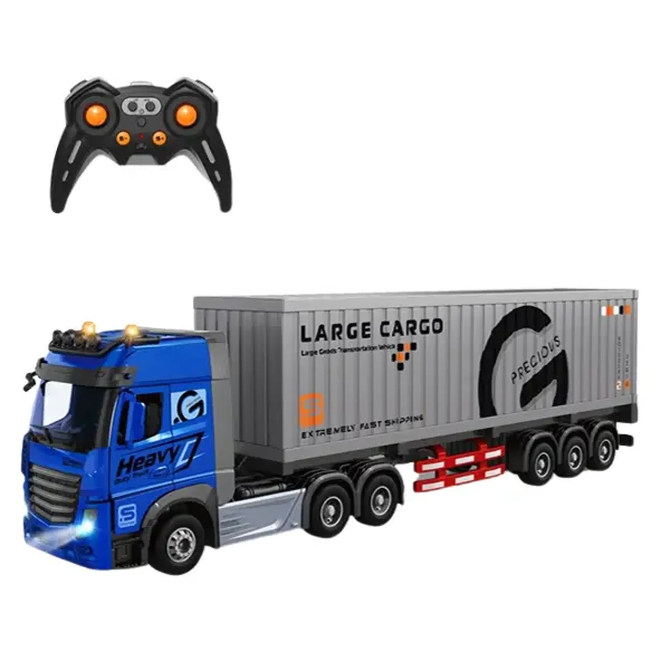 Camion cu telecomandă și container 1:24, cu efecte luminoase și sonore