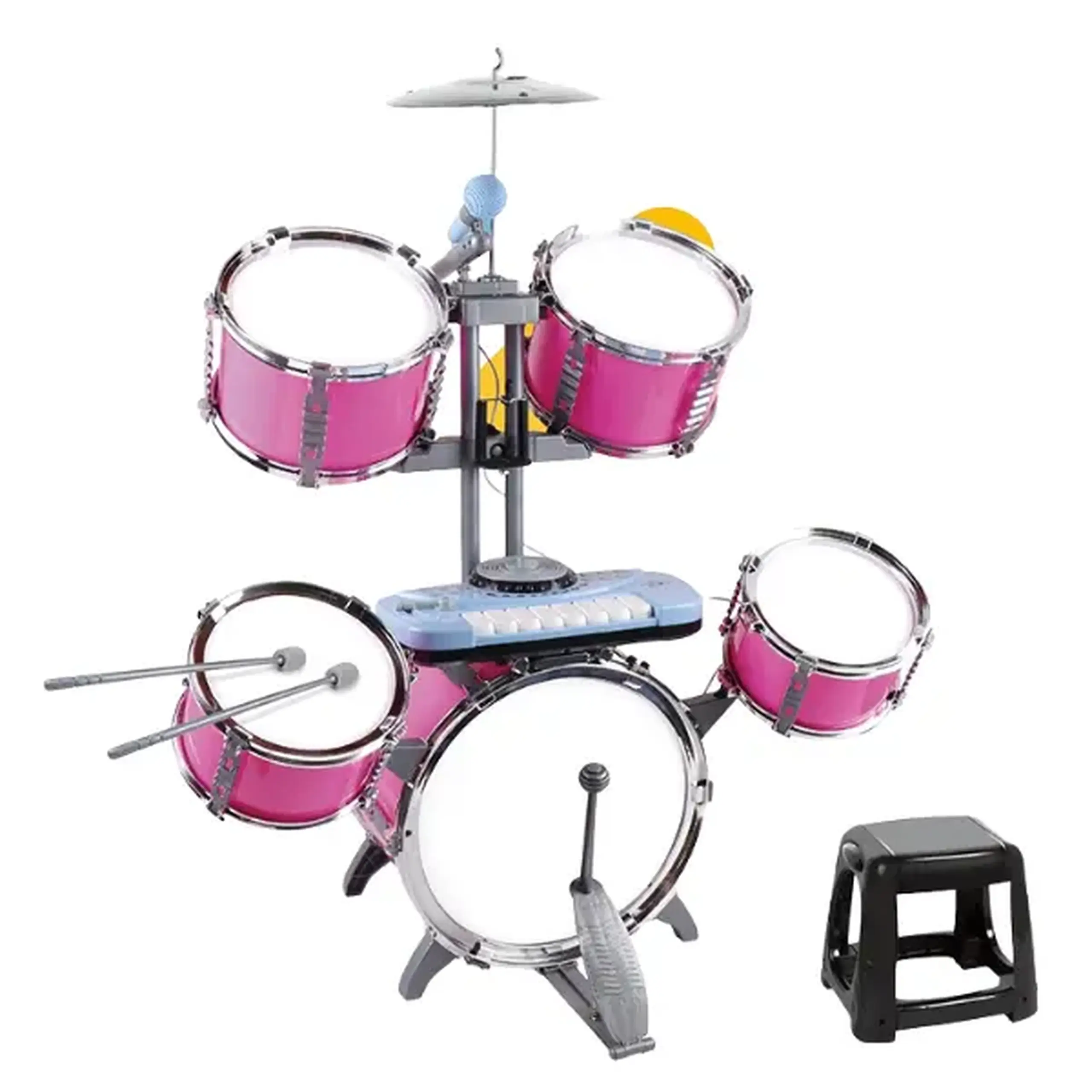 Set de tobe pentru copii Jazz Drums cu sintetizator și scăunel, 80 cm