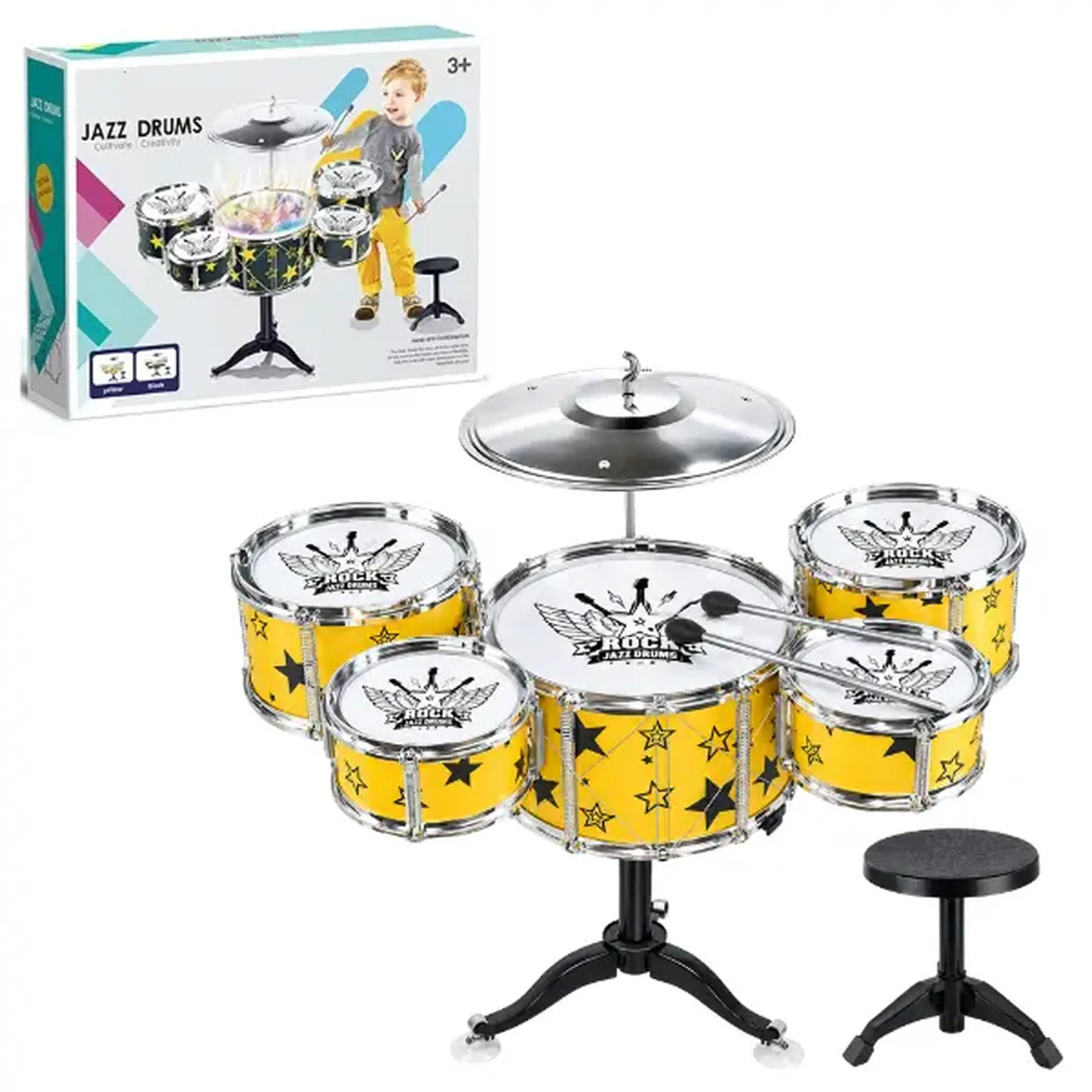 Set de tobe pentru copii Jazz Drums cu scăunel, 58 cm