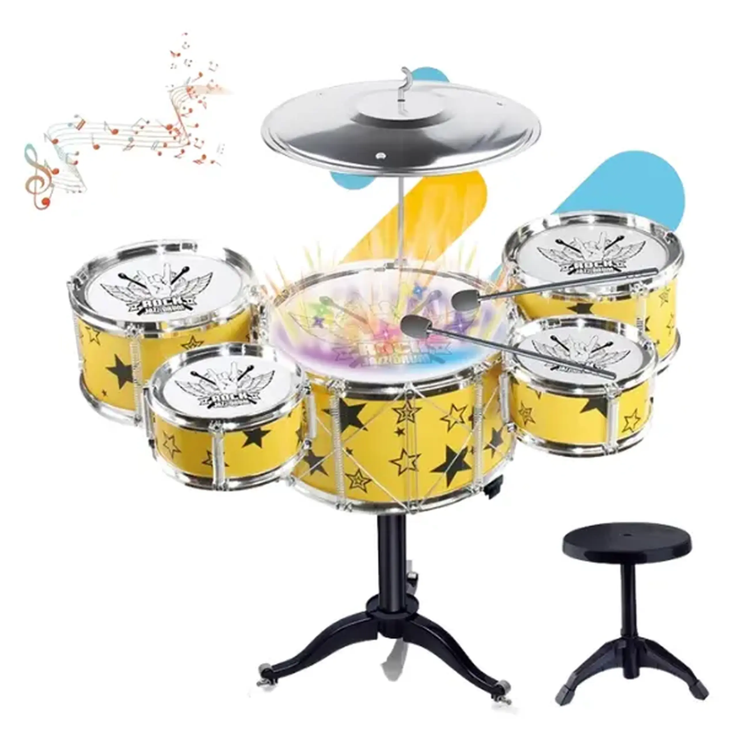 Set de tobe pentru copii Jazz Drums cu scăunel, 58 cm