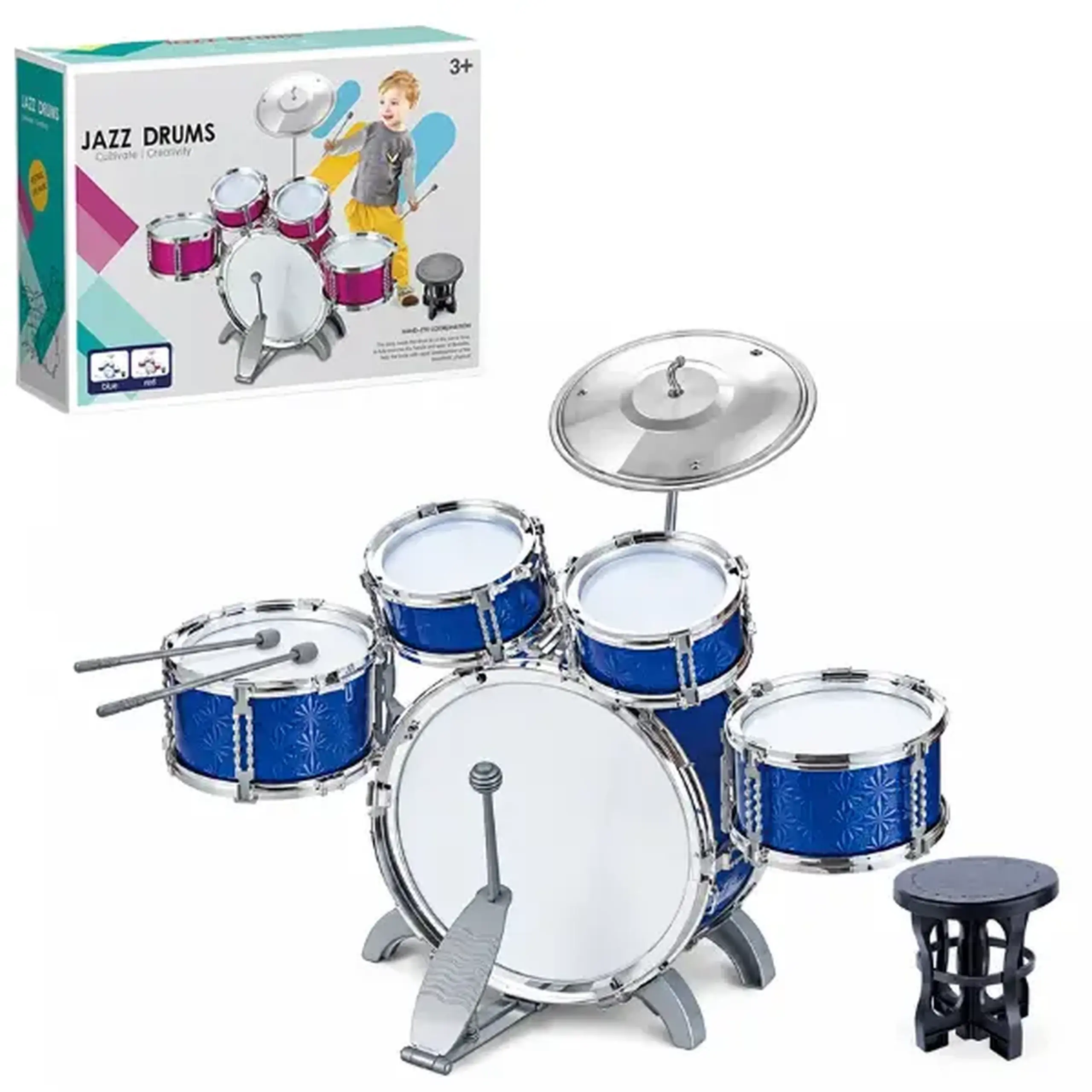 Set de tobe pentru copii Jazz Drums cu scăunel, 64 cm