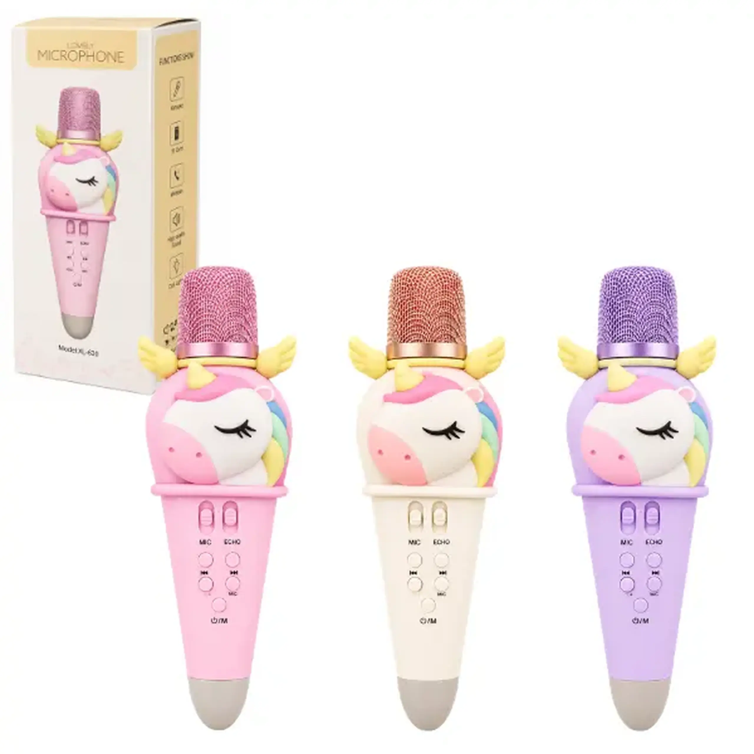 Microfon karaoke pentru copii „Unicorn”, 21 cm, 3 culori