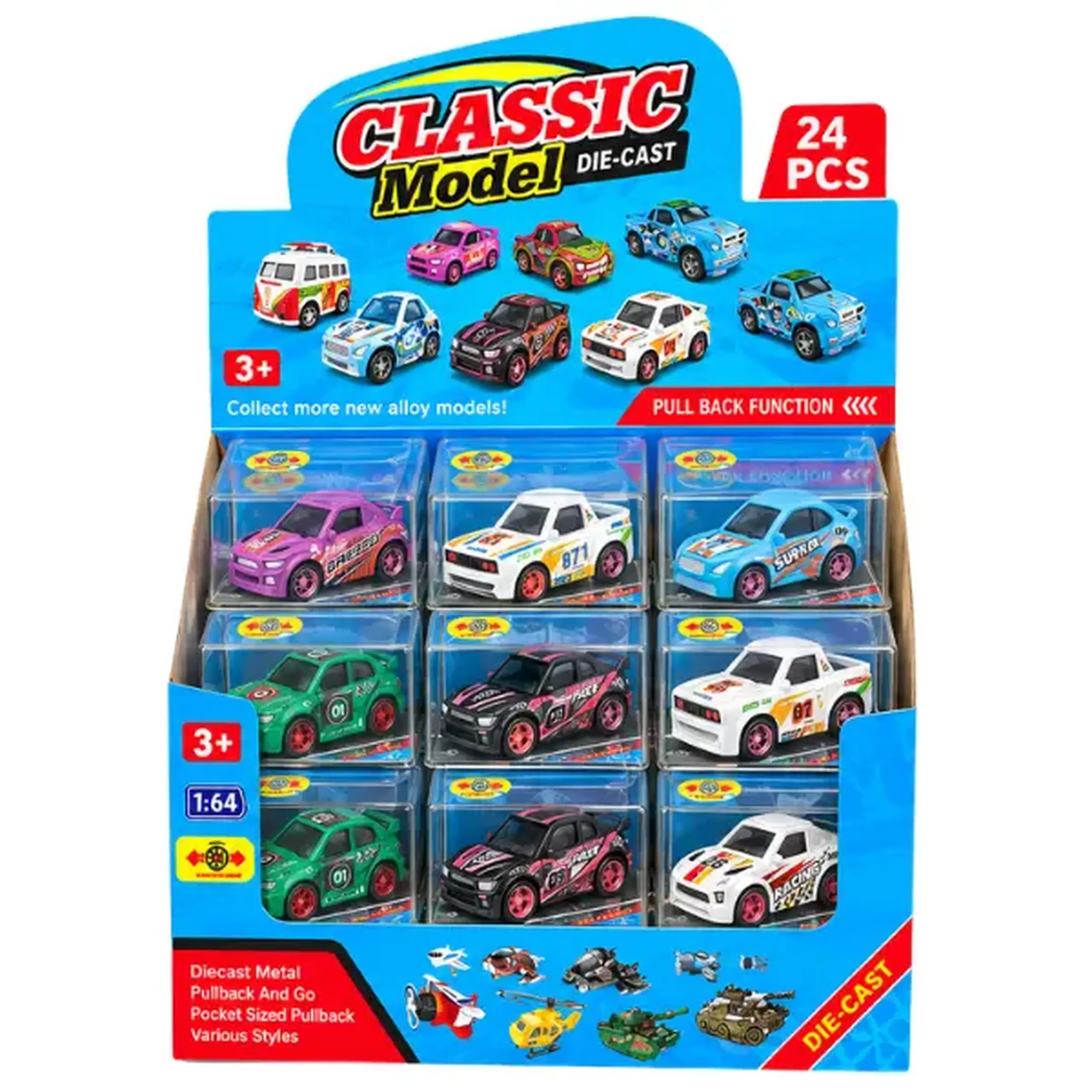 Mașinuță sport metalică cu mecanism Pull Back, 5,4 cm, în as.