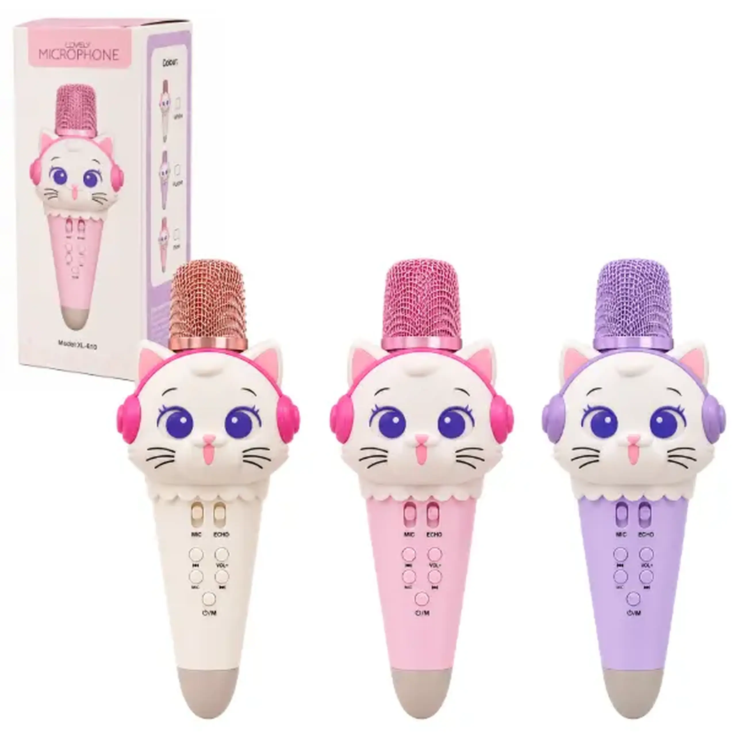 Microfon karaoke pentru copii „Pisicuță”, 21 cm, 3 culori