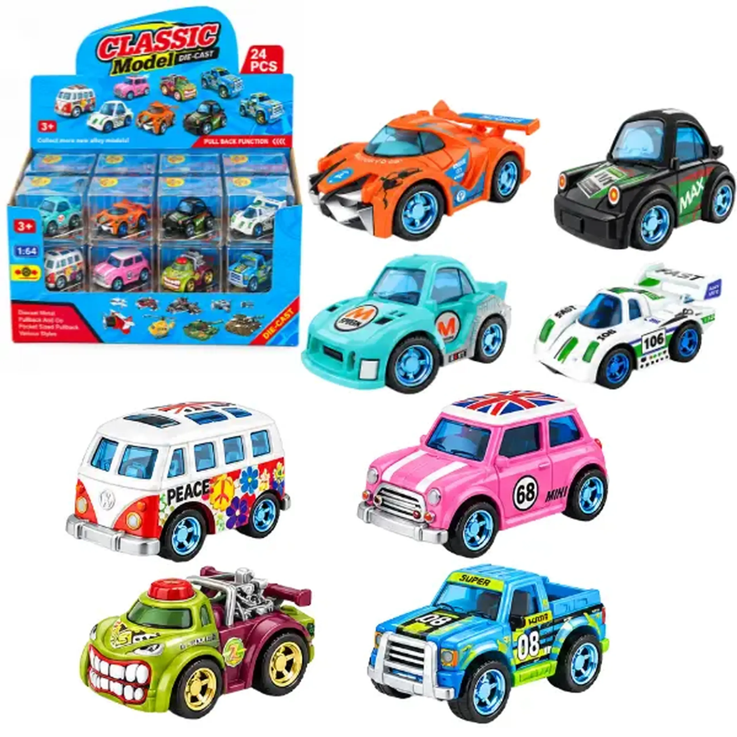 Mașinuță sport metalică cu mecanism Pull Back, 5,4 cm, în as.