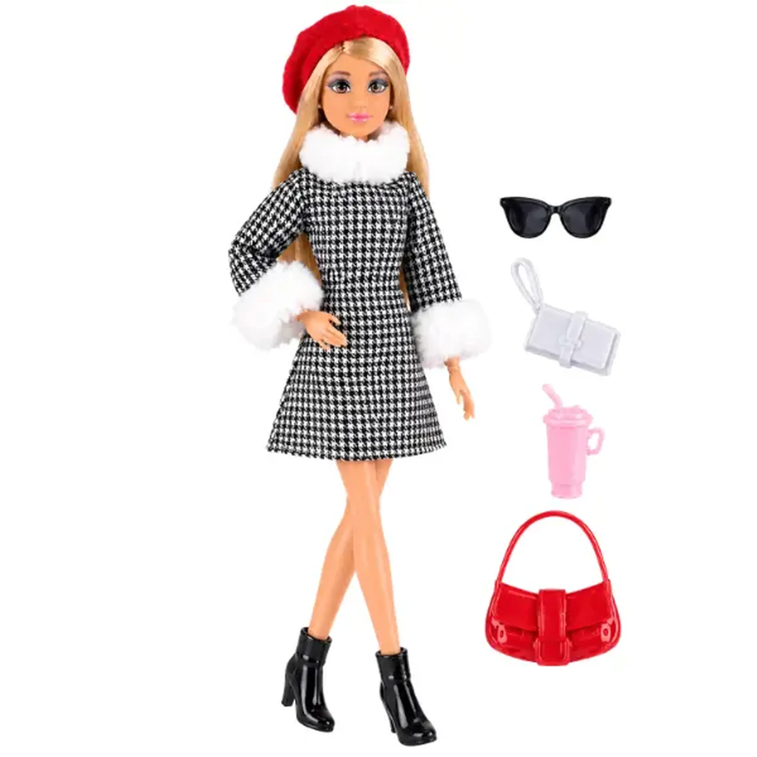 Păpușă „Fashionistă de iarnă” în ținută călduroasă cu accesorii, 29 cm