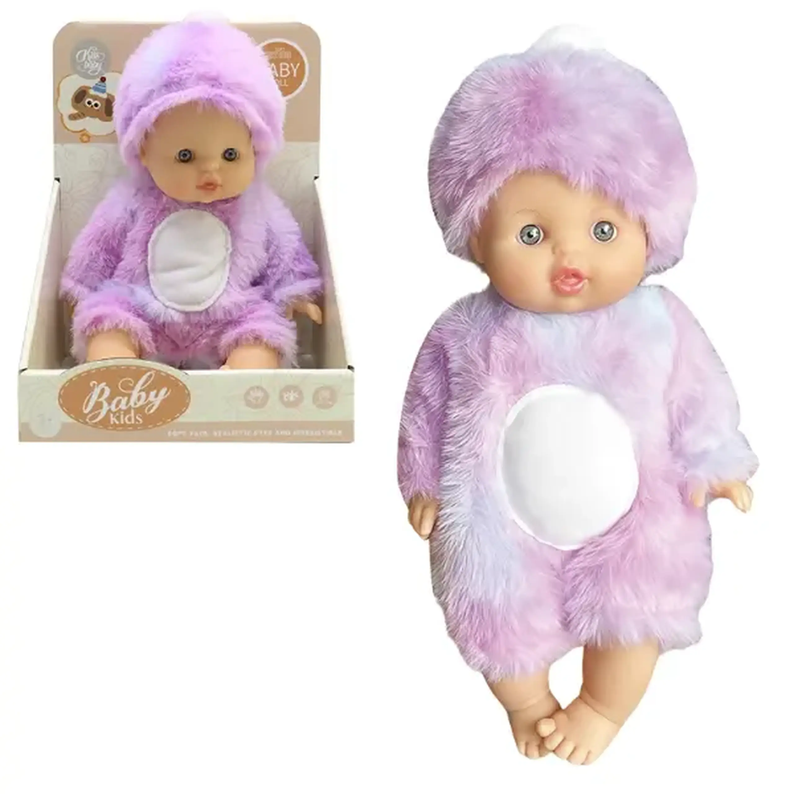 Bebeluș în costum pufos mov, 22 cm