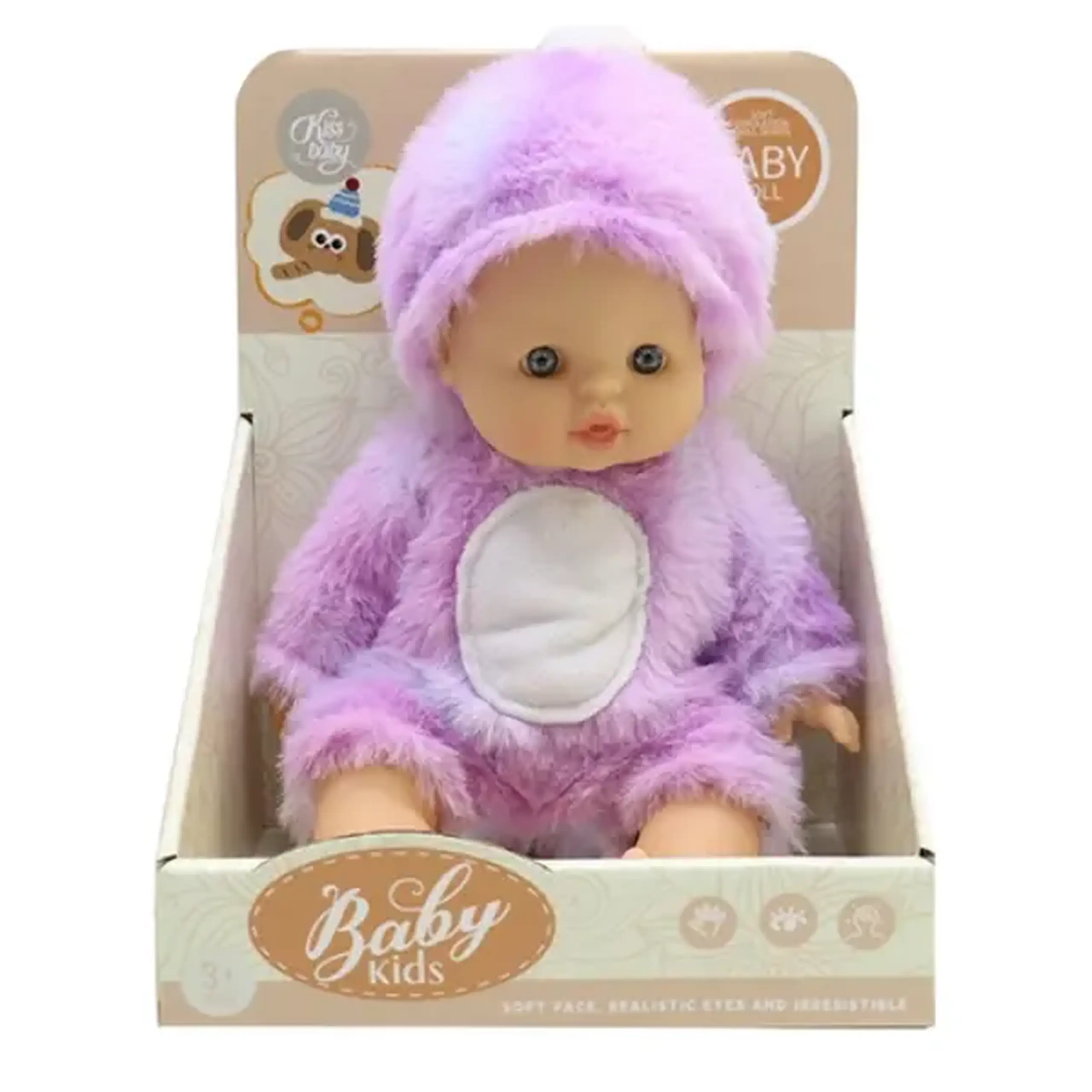 Bebeluș în costum pufos mov, 22 cm