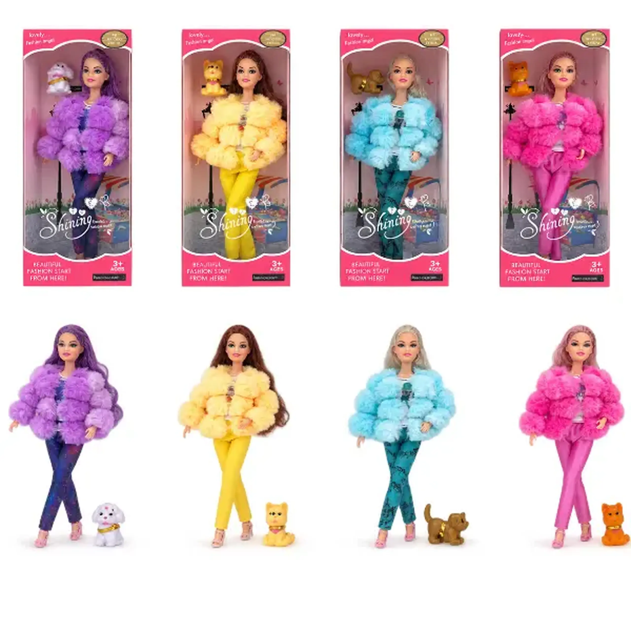 Păpușă „Fashionistă” în jachetă pufoasă cu animăluț, 29 cm, 4 modele
