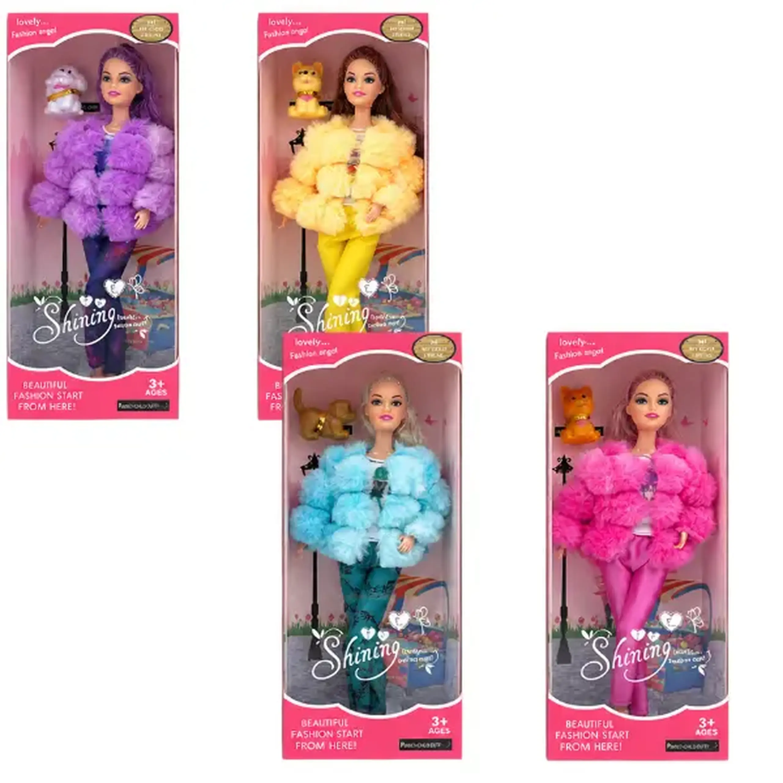 Păpușă „Fashionistă” în jachetă pufoasă cu animăluț, 29 cm, 4 modele