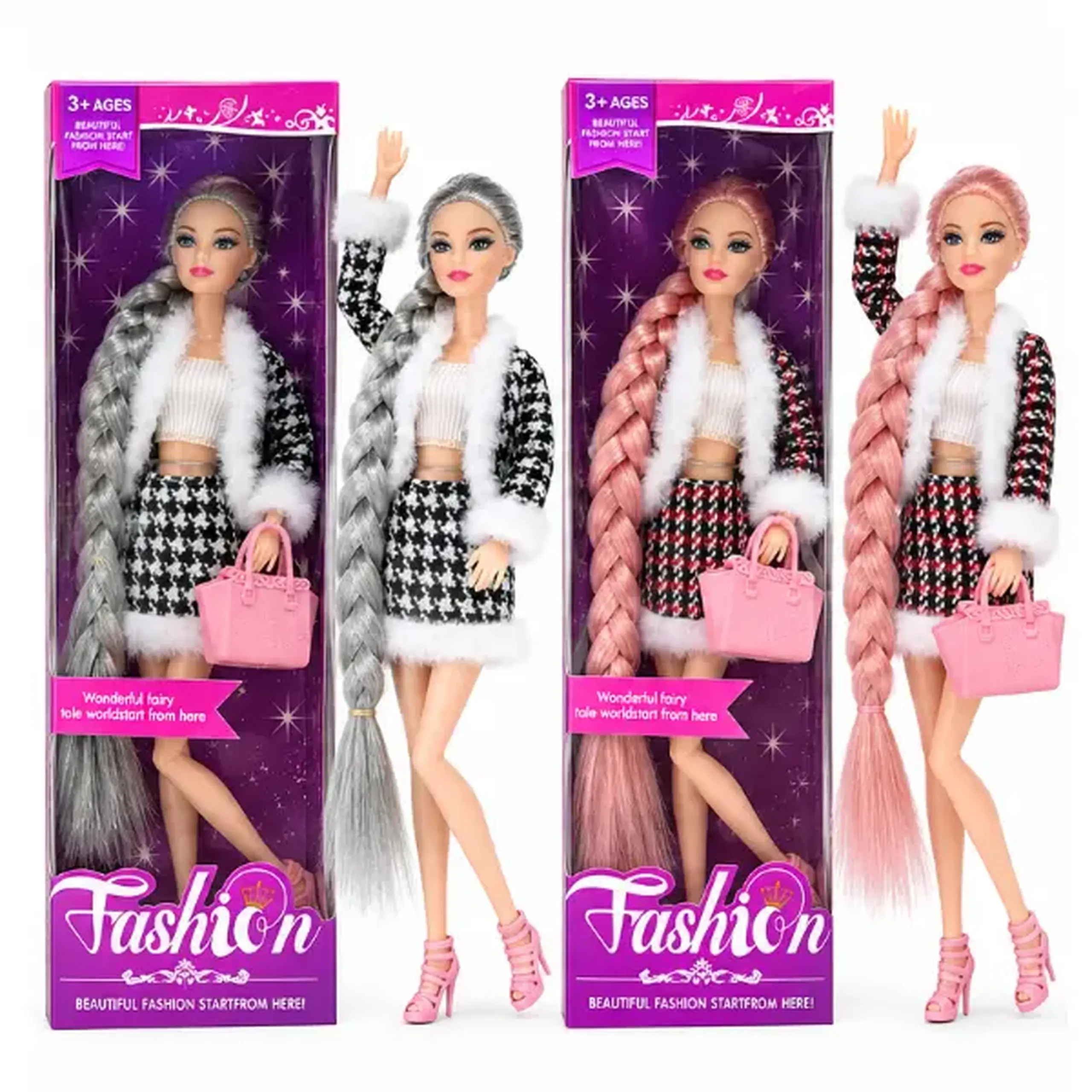 Păpușă „Fashionistă” cu cosiță lungă și gentuță, 29 cm, 4 modele