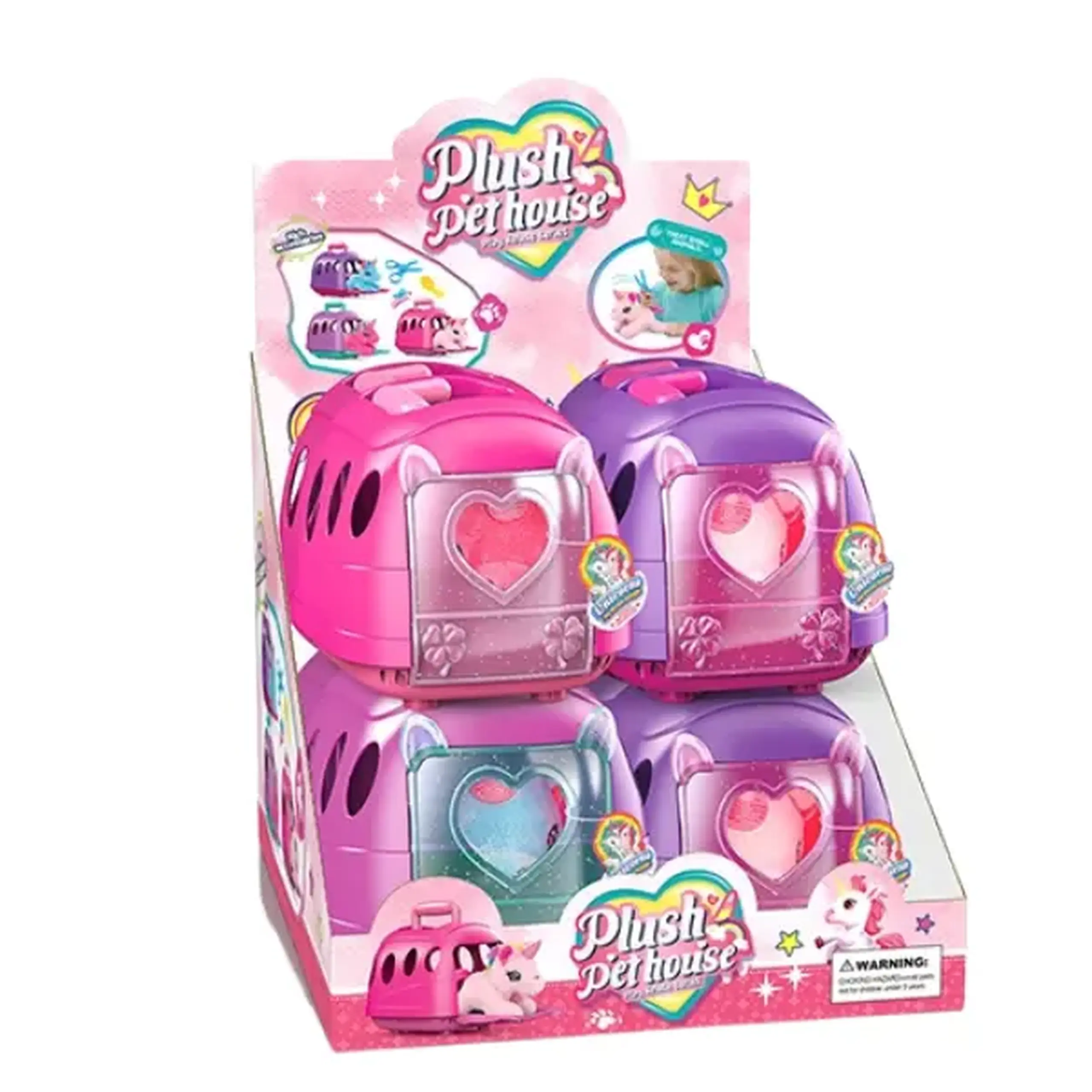 Set de joacă „Unicorn de pluș în cușcă de transport” cu accesorii, 3 modele