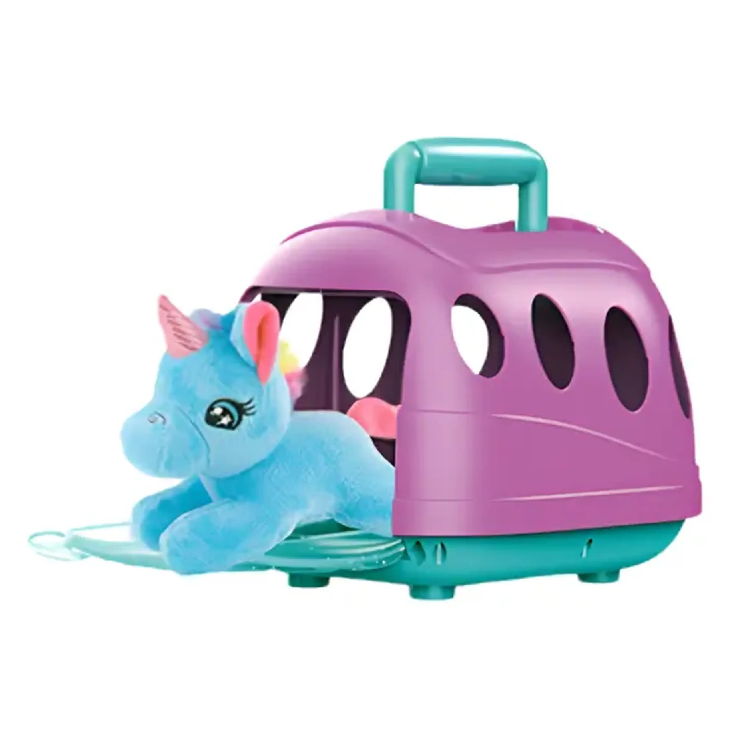 Set de joacă „Unicorn de pluș în cușcă de transport” cu accesorii, 3 modele
