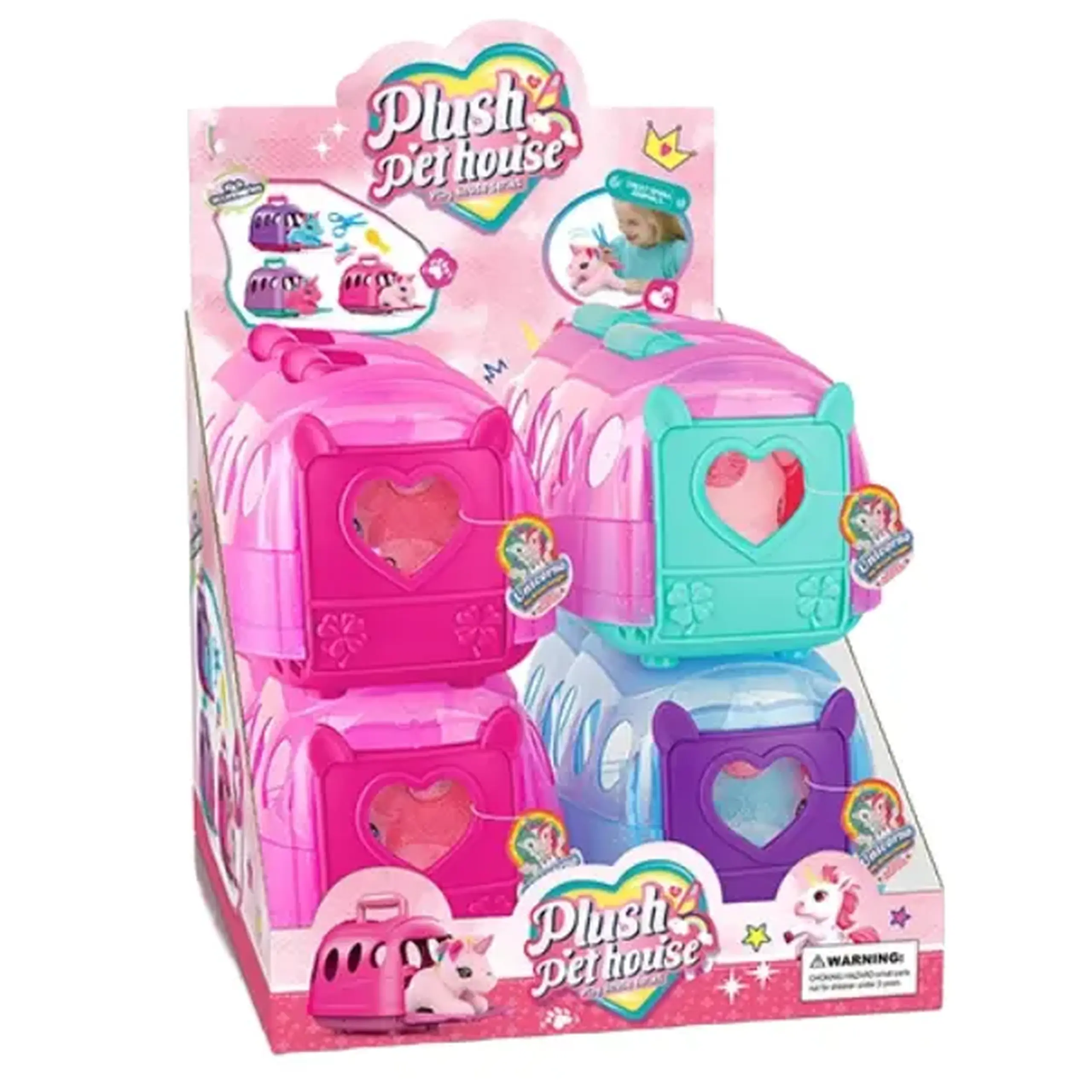 Set de joacă „Unicorn de pluș în cușcă de transport” cu accesorii, 3 modele