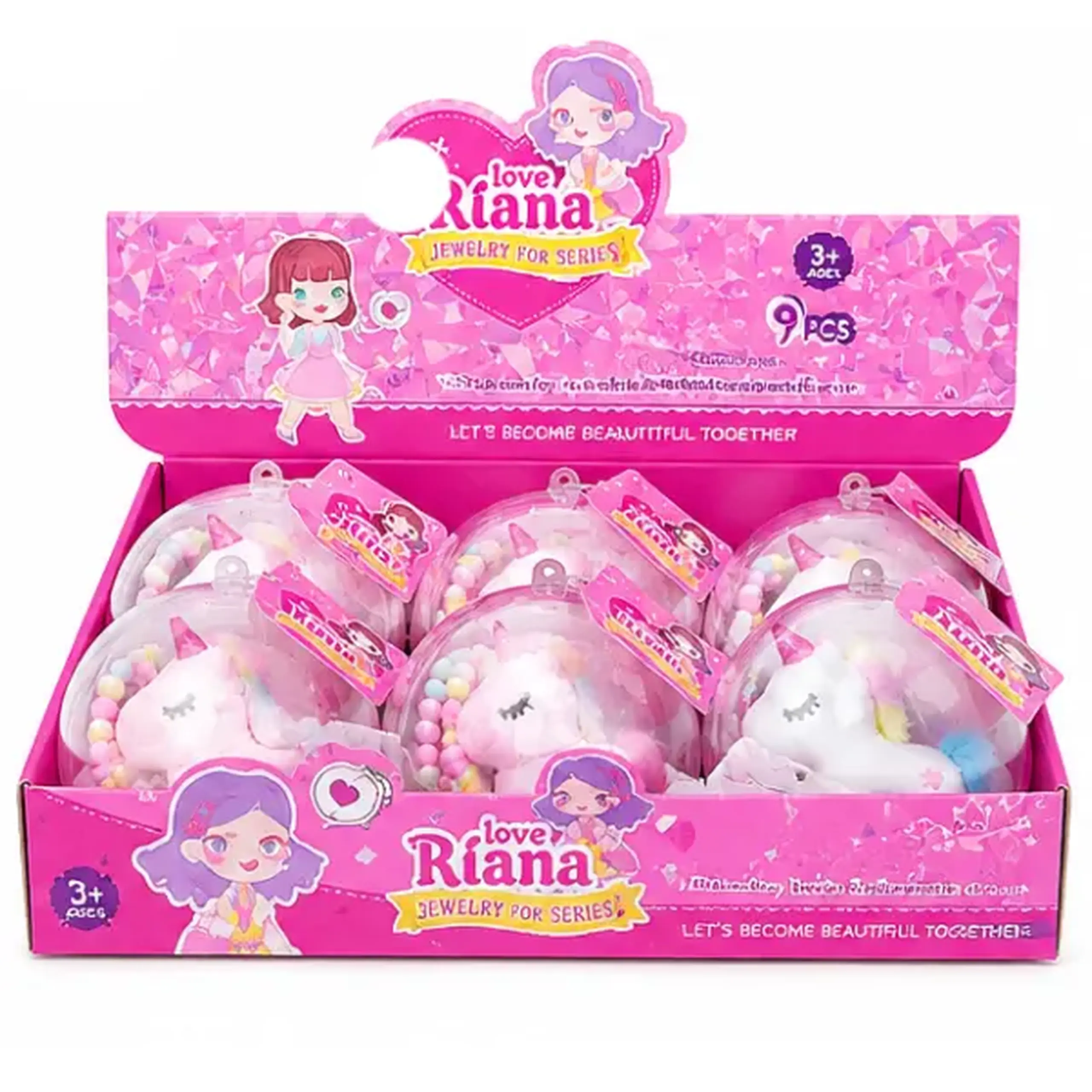 Set de joacă „Unicorn de pluș” cu brățară și pieptene în glob, 2 modele