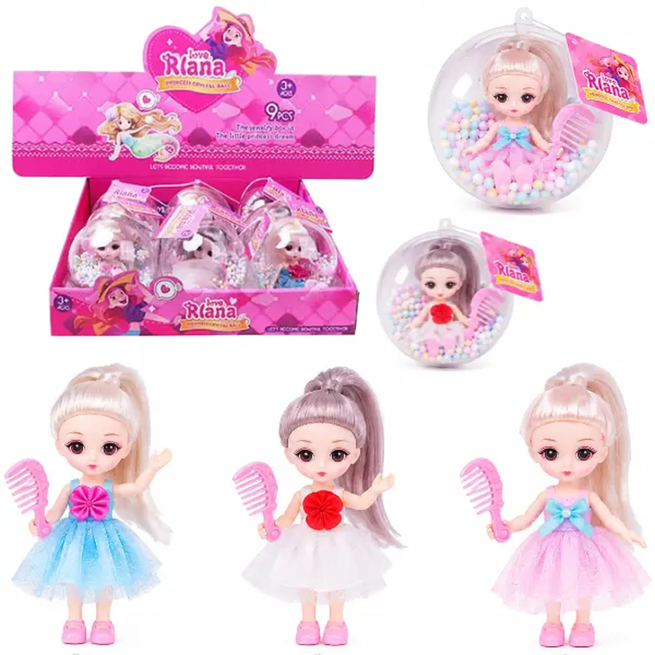 Set de joacă „Mica prințesă” cu bijuterii și păpușă în glob, 3 modele