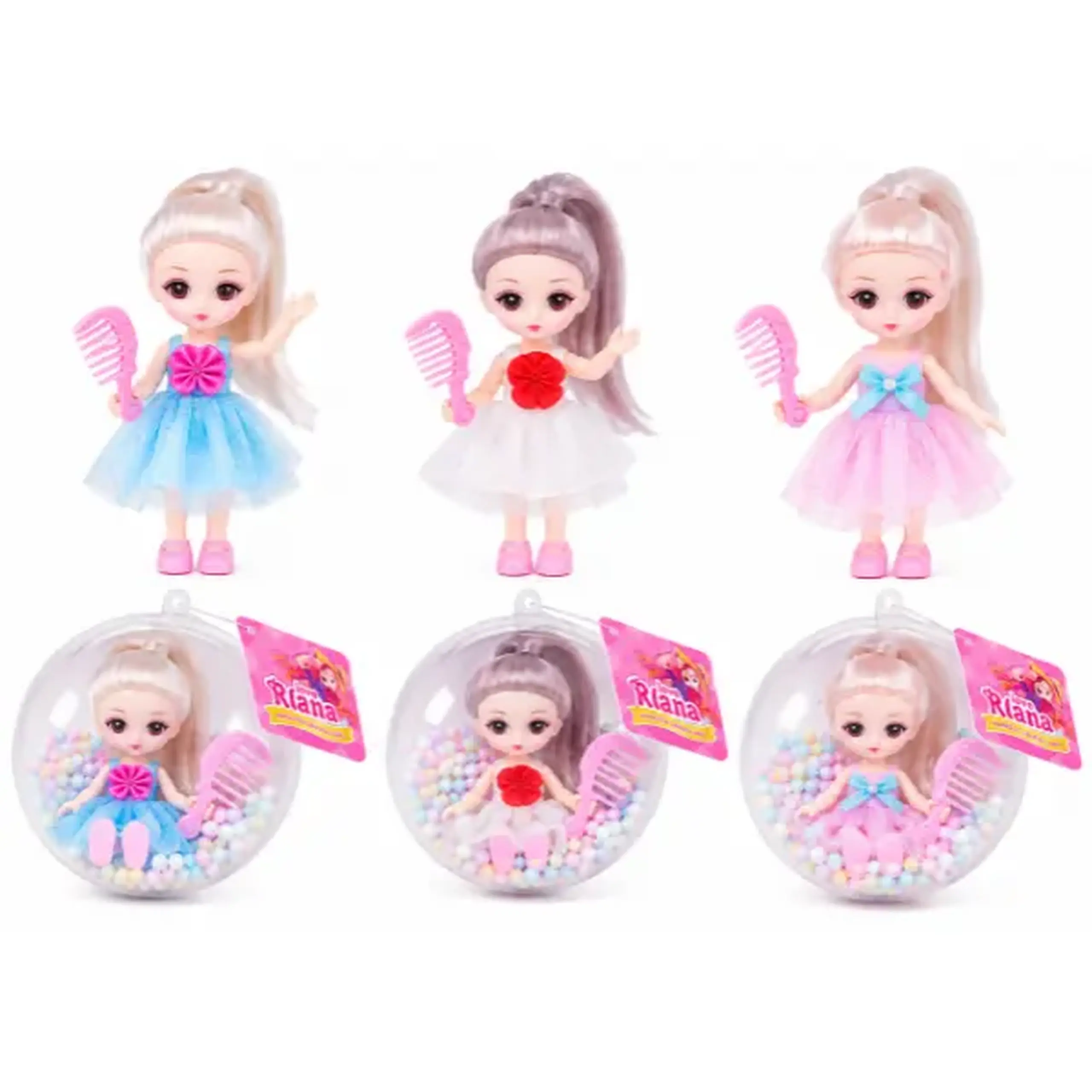 Set de joacă „Mica prințesă” cu bijuterii și păpușă în glob, 3 modele