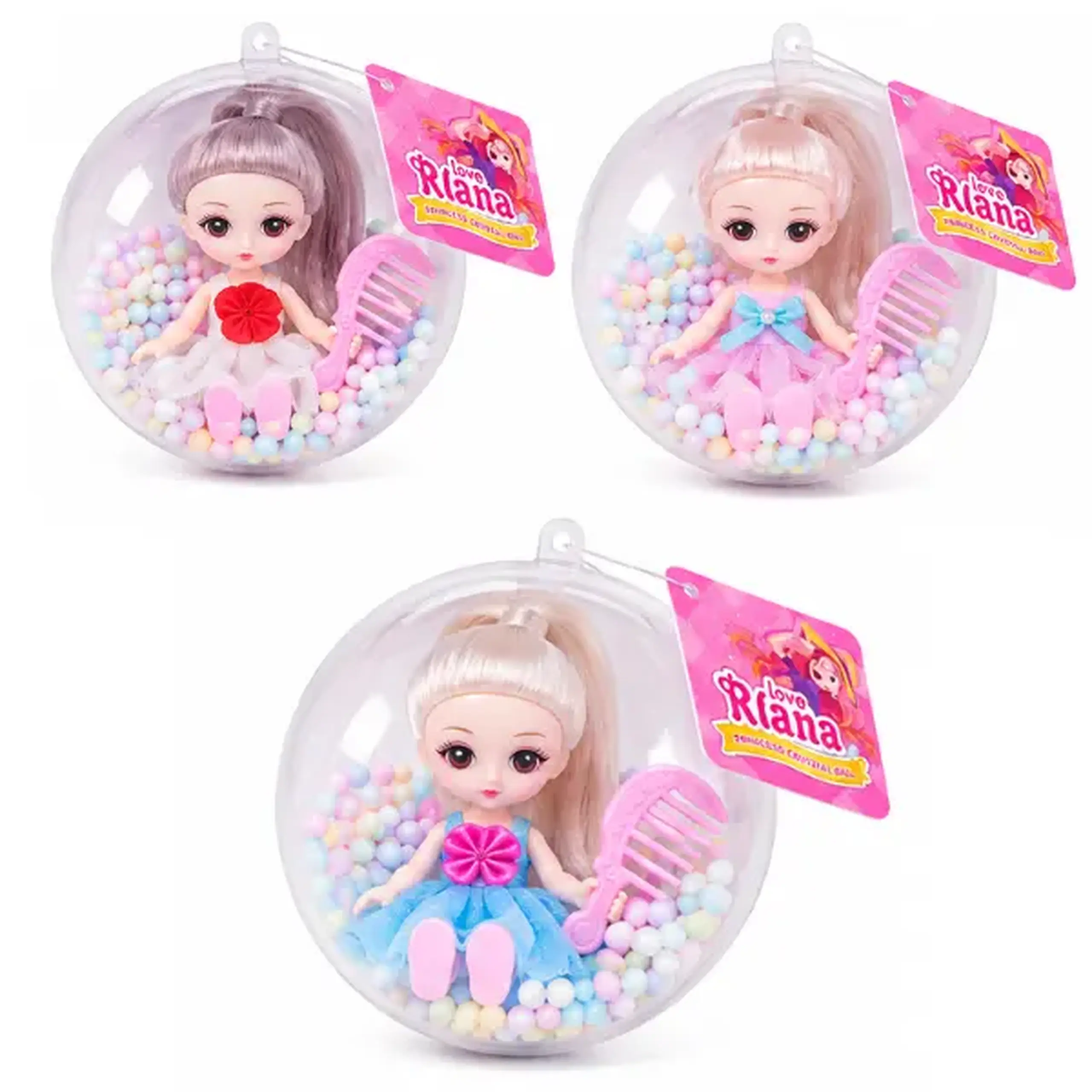 Set de joacă „Mica prințesă” cu bijuterii și păpușă în glob, 3 modele