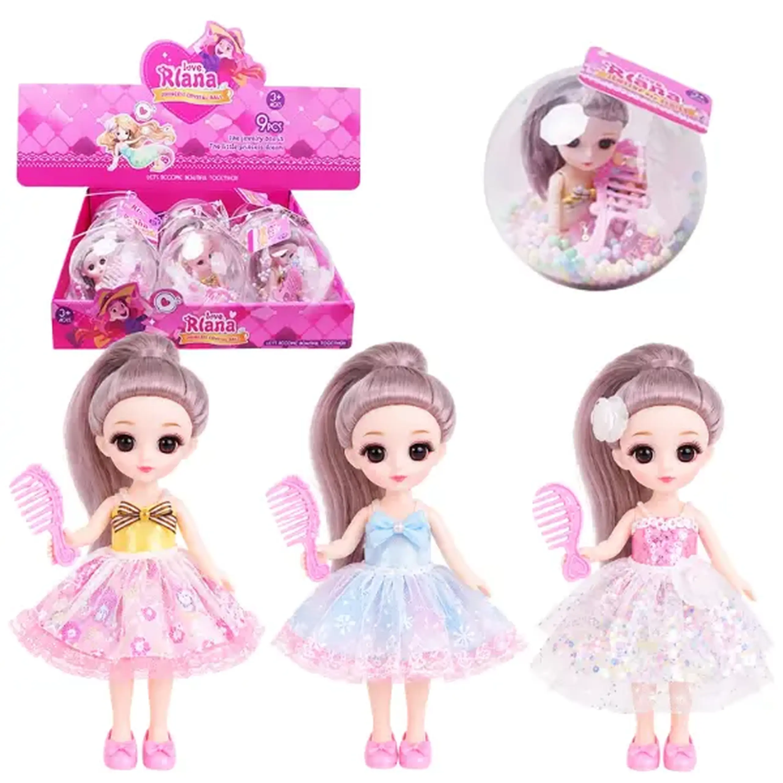 Set de joacă „Mica prințesă” cu bijuterii și păpușă în glob, 3 modele