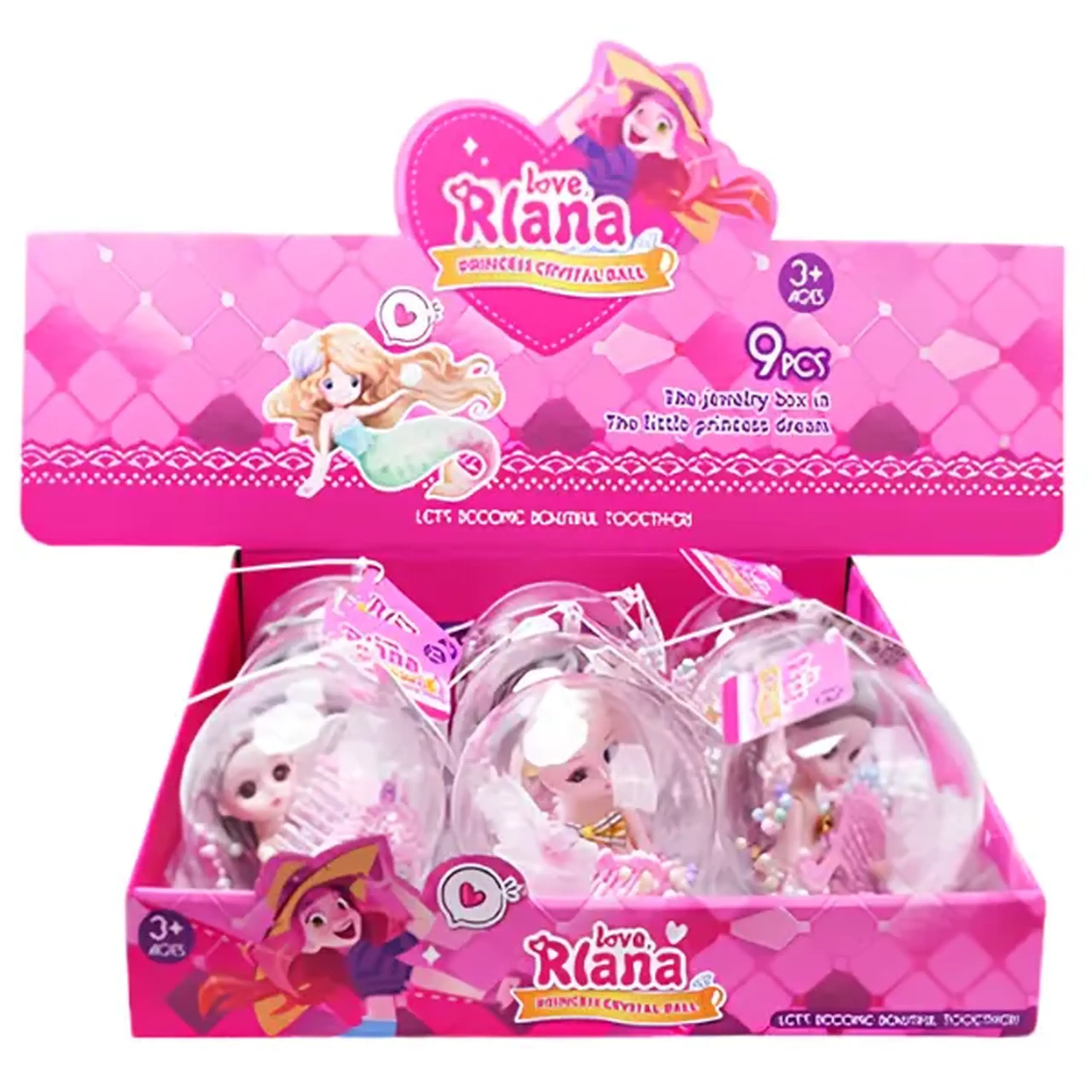 Set de joacă „Mica prințesă” cu bijuterii și păpușă în glob, 3 modele