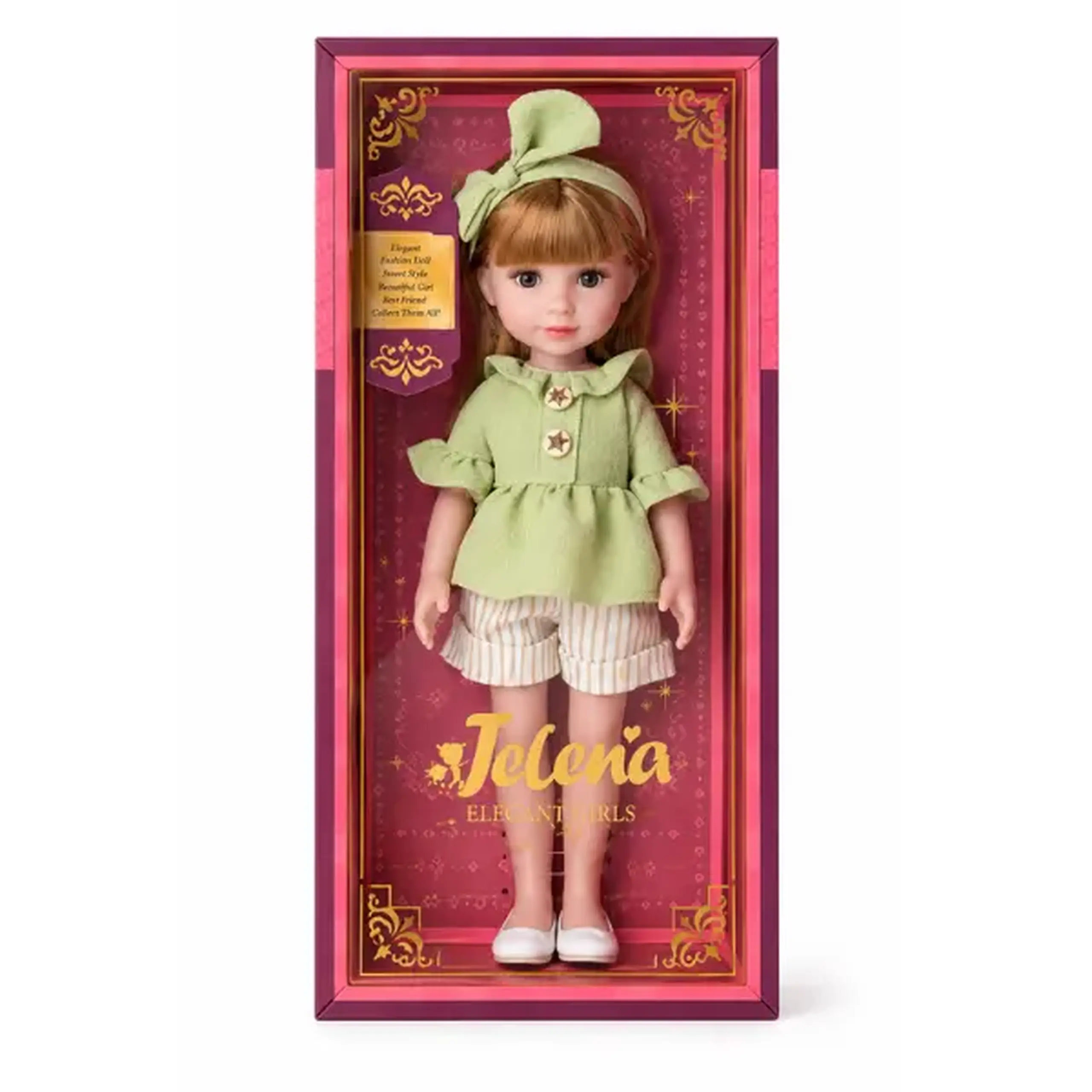 Păpușă "Jelena" în ținută verde, 38 cm