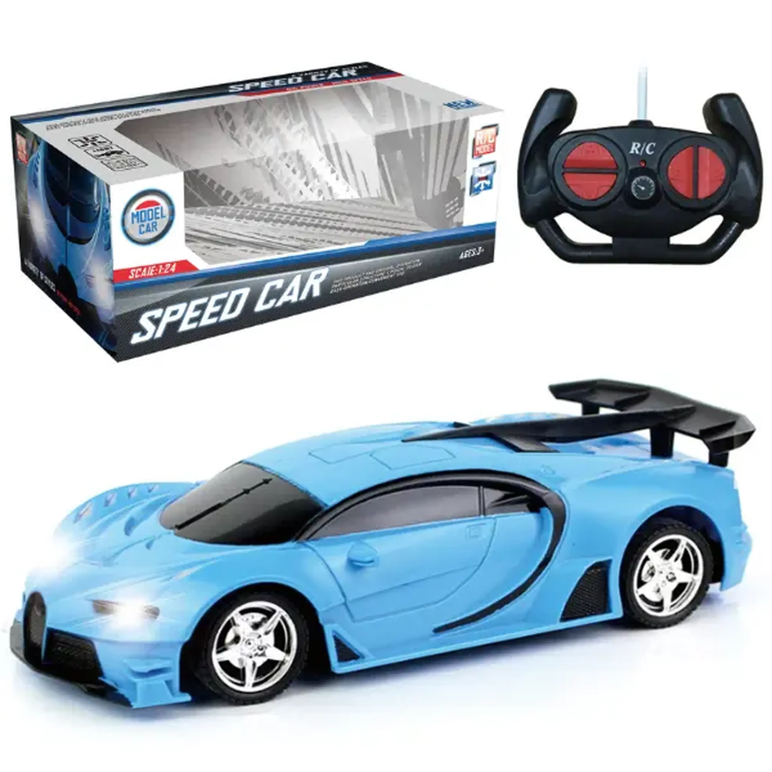 1:24 Mașină sport cu telecomandă: tracțiune integrală 4WD, efecte luminoase, 3 culori