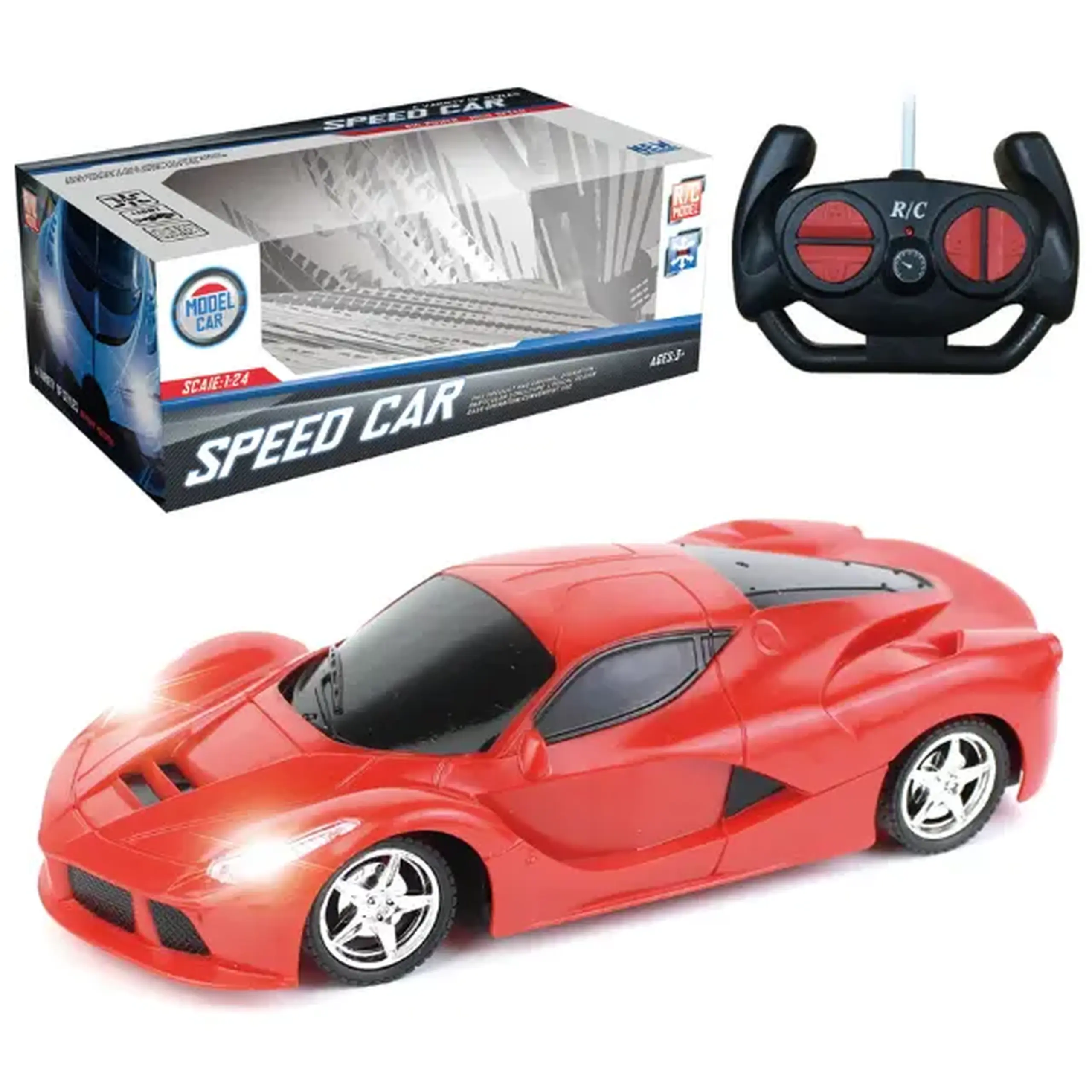 1:24 Mașină sport cu telecomandă: tracțiune integrală 4WD, efecte luminoase, 3 culori