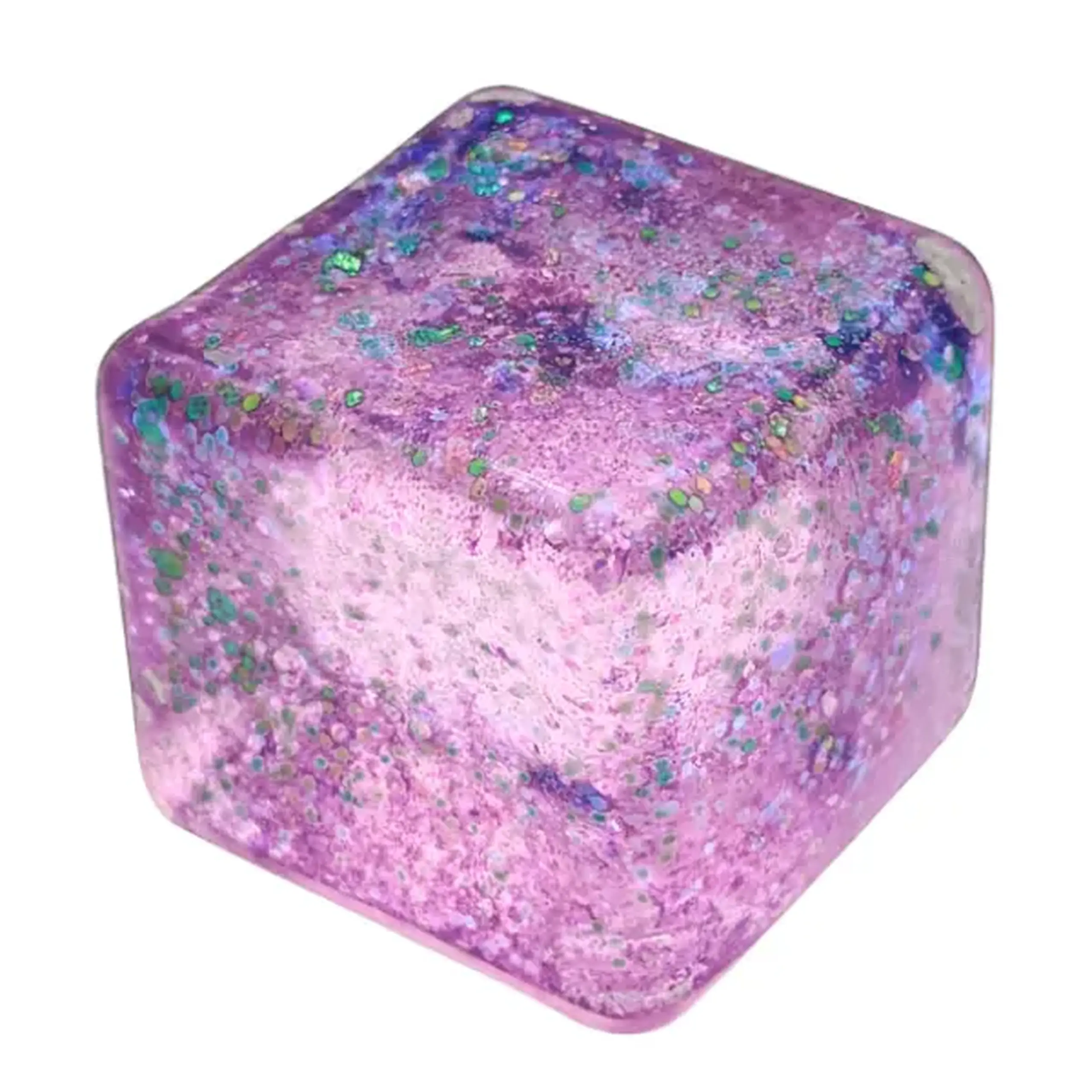 Cub antistres „Magic Glitter Ice Cube” cu sclipici, 5×5×5 cm, mov