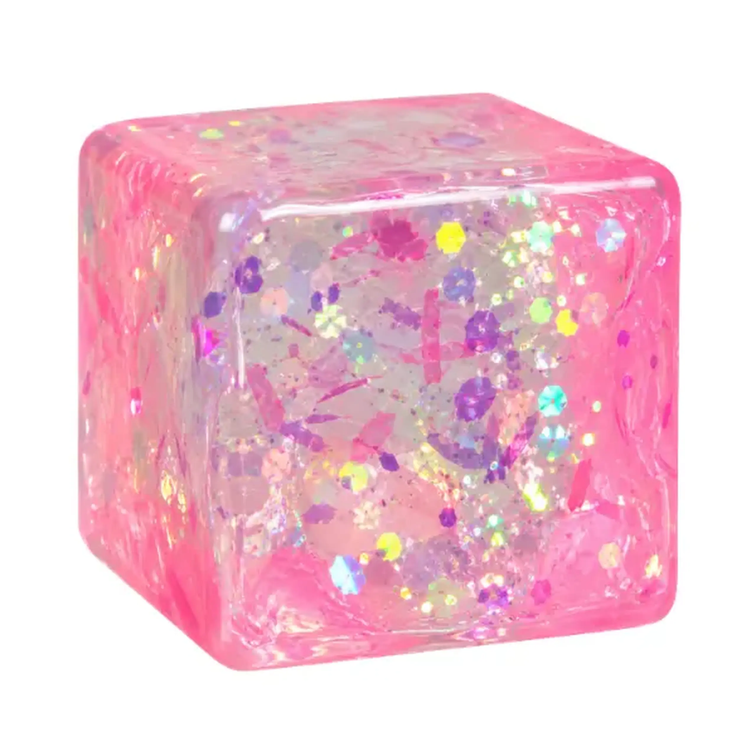 Cub antistres „Squish Stretch Ball” cu sclipici, 5×5×5 cm, roz