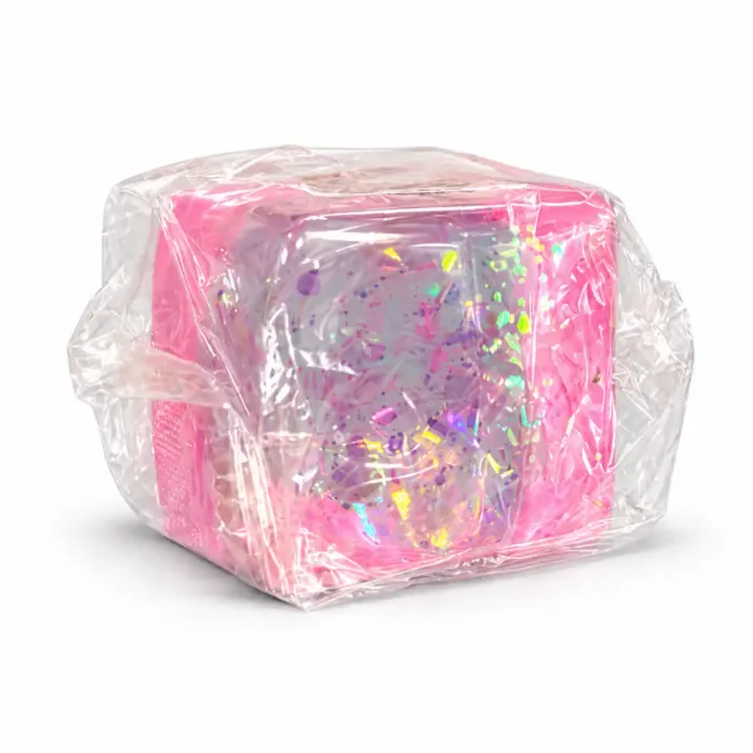 Cub antistres „Squish Stretch Ball” cu sclipici, 5×5×5 cm, roz