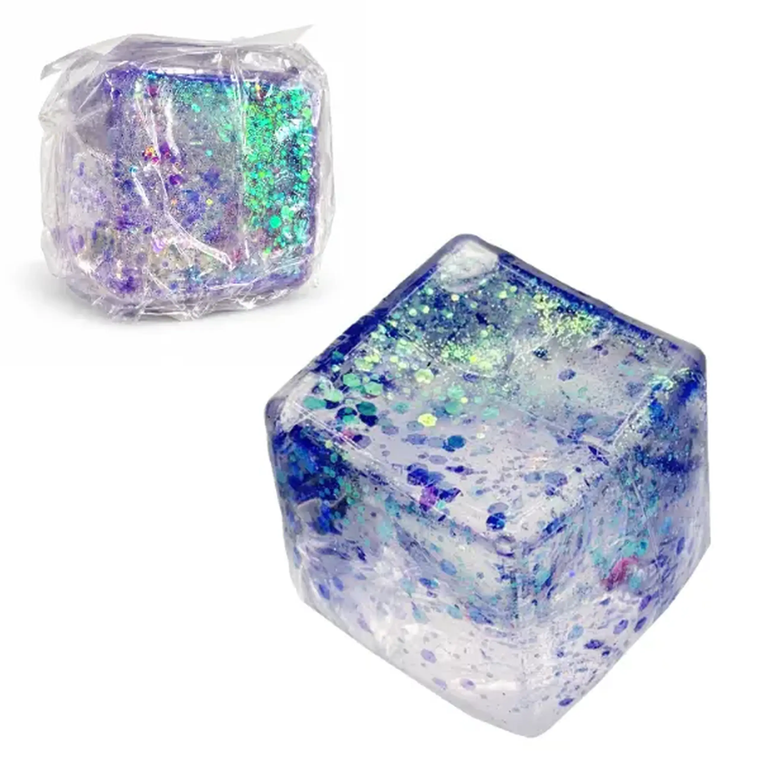 Cub antistres „Squish Stretch Ball” cu sclipici, 5×5×5 cm
