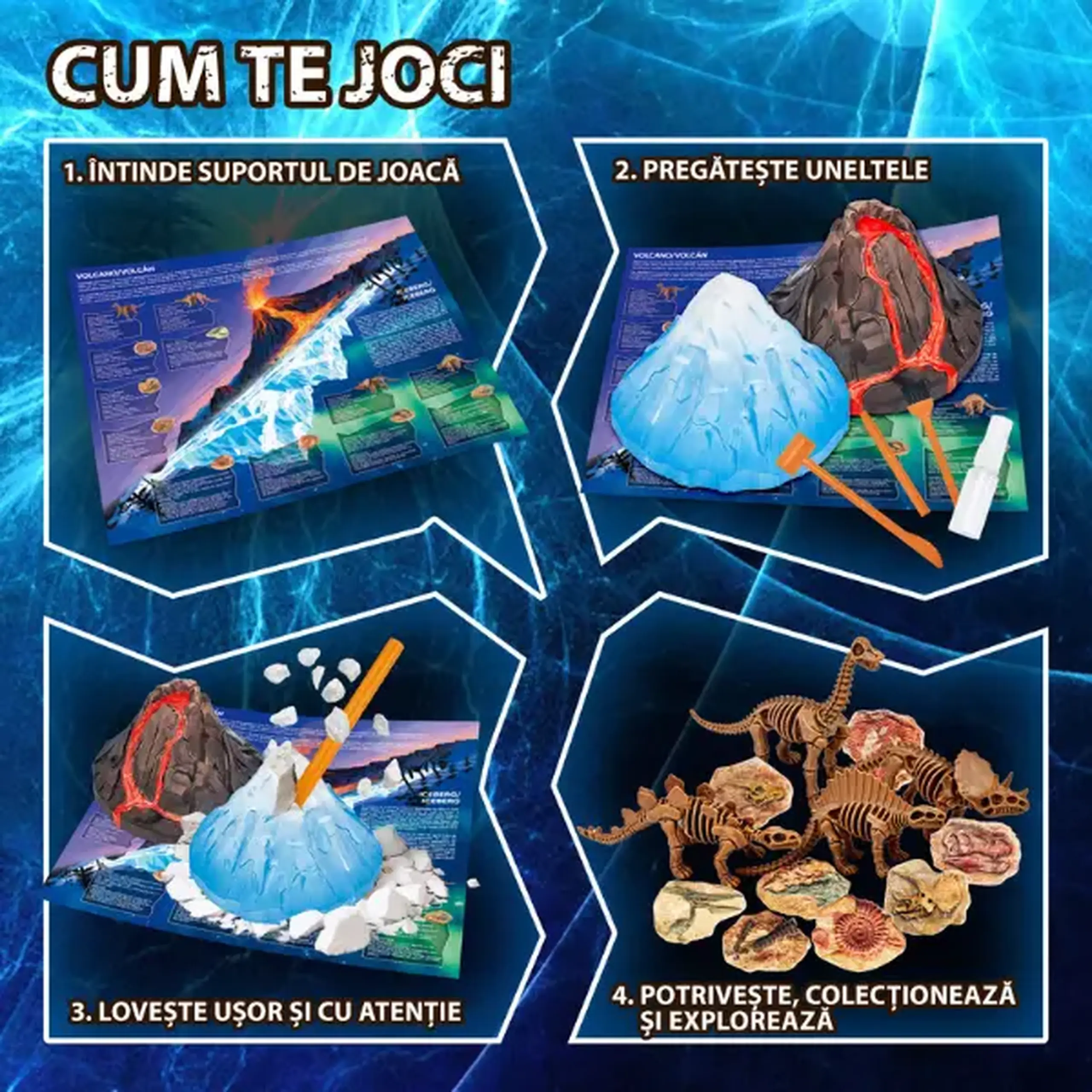 Set STEM pentru excavare „Vulcan și aisberg”, 12 descoperiri