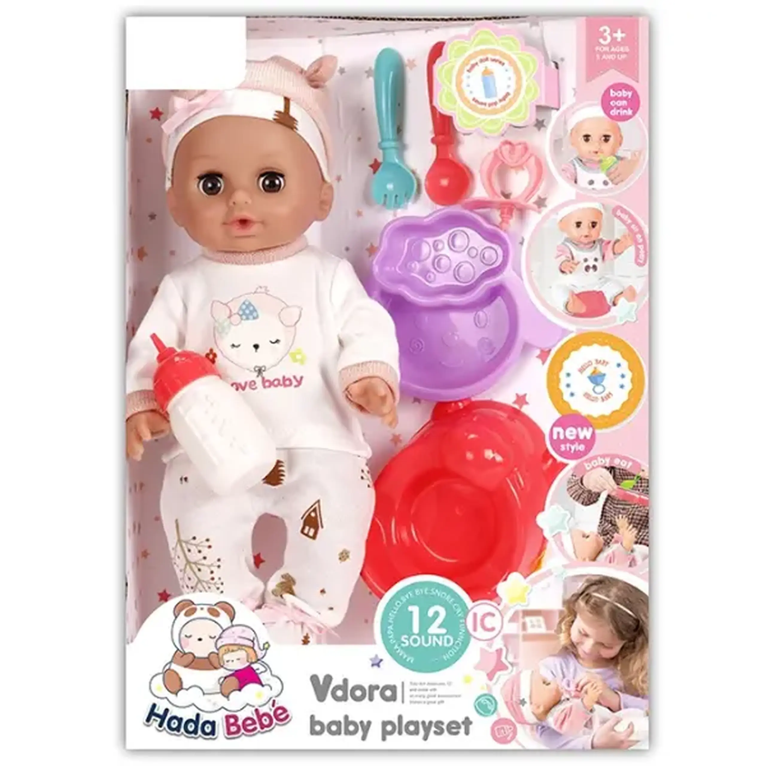 Set de joacă „Păpușă vorbitoare în costumaș roz cu accesorii”