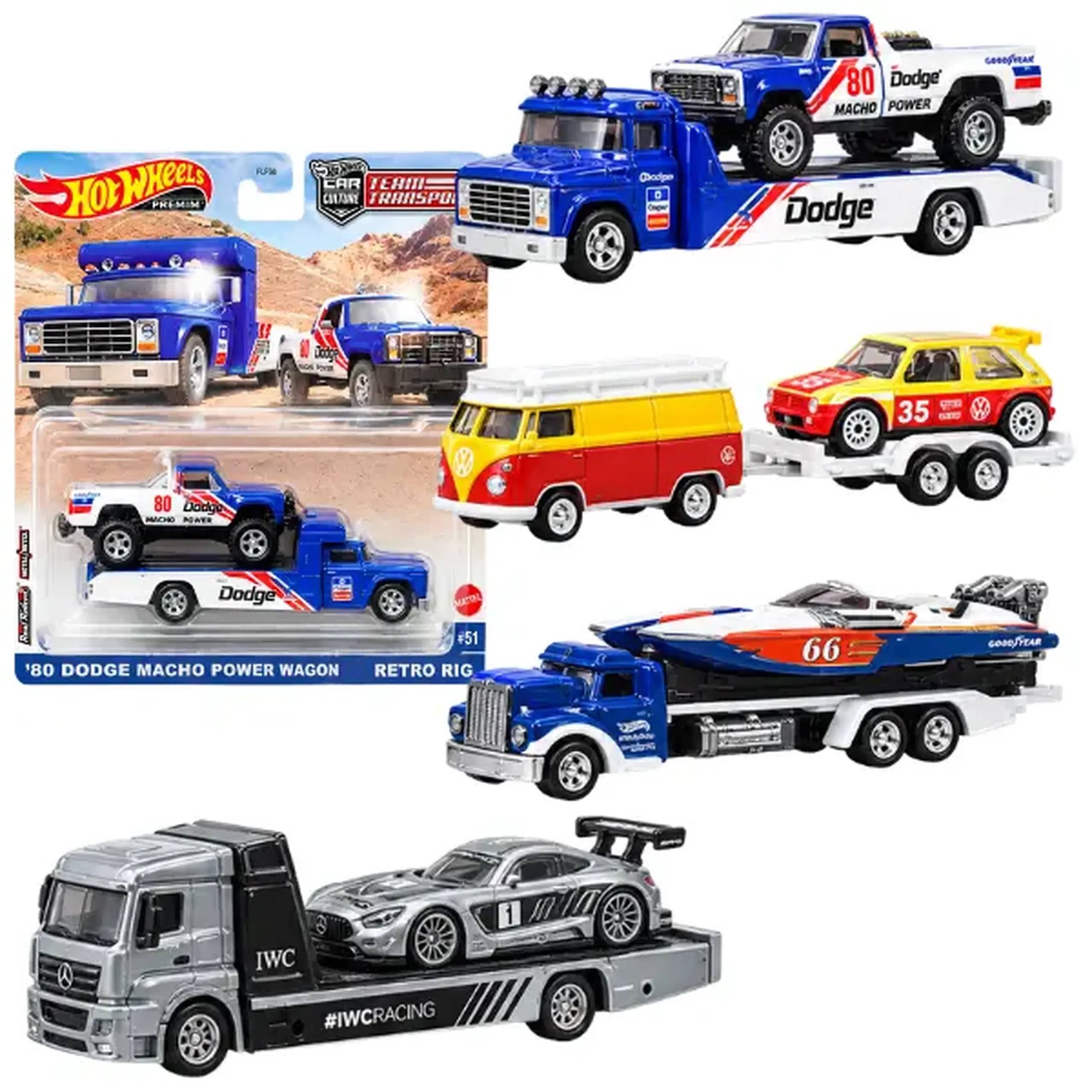 Hot Wheels Set de colecție din 2 automobile Premium Team Transport, în asortiment