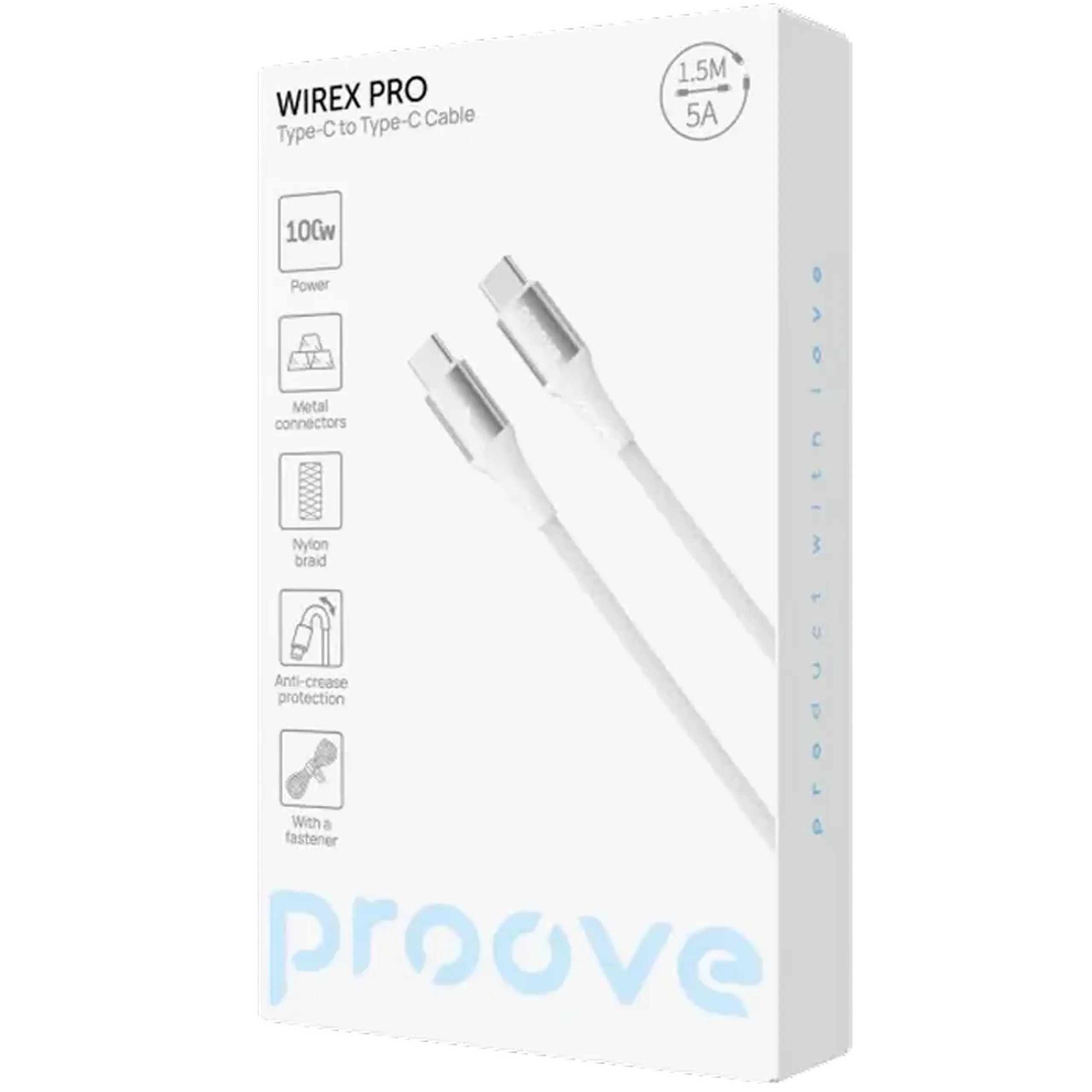 Cablu Type - C (Tip - C), Proove WireX Pro 100W (1,5 m), alb