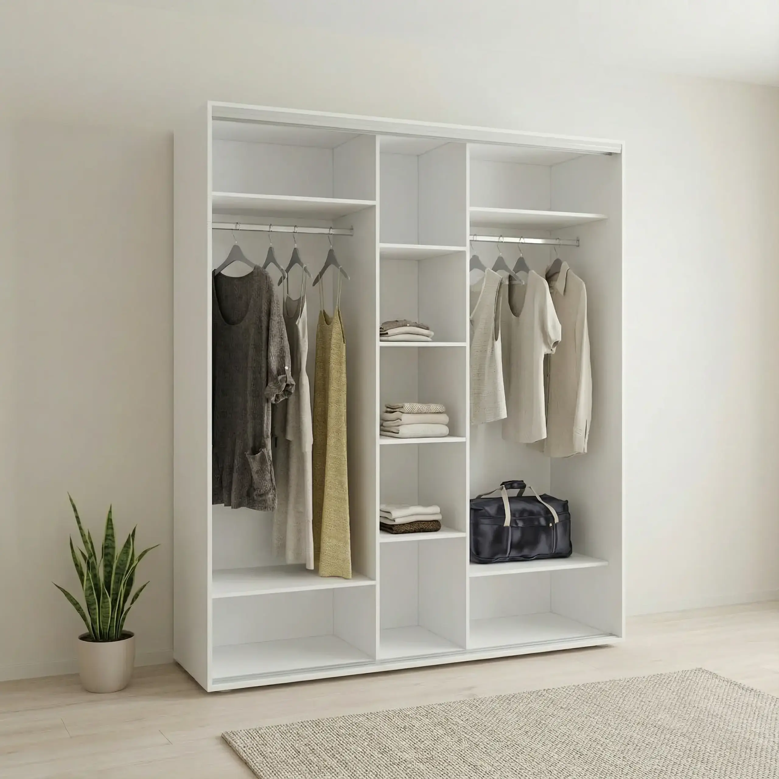 Dulap Cupe Fenix cu 3 usi, 2 PAL + 1 Oglinda, Alb, 200x60x240 cm