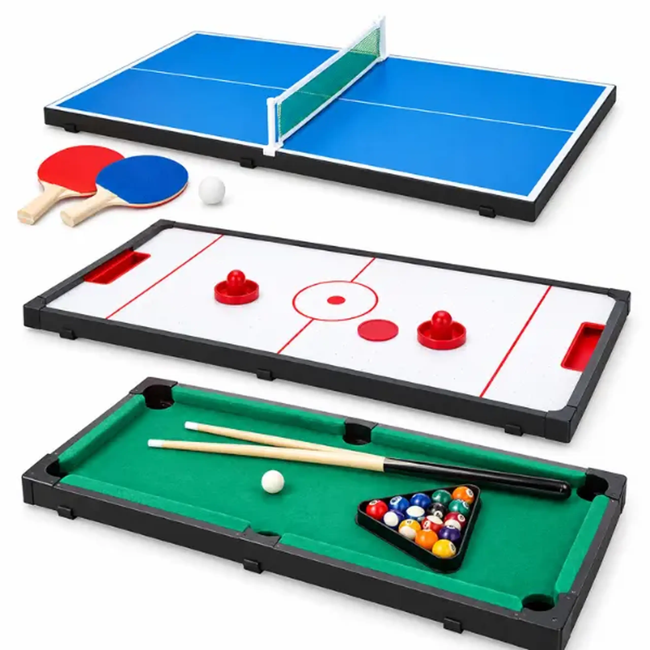 #04 Masă de joc 4 în 1: fotbal de masă, biliard, air hockey și tenis de masă
