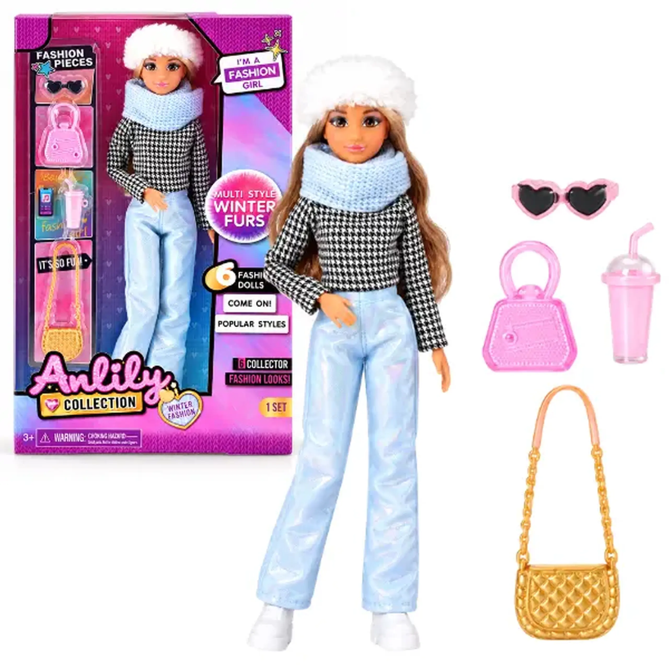 #05 Păpușă fashion „Ținută de iarnă” cu accesorii, 29 cm