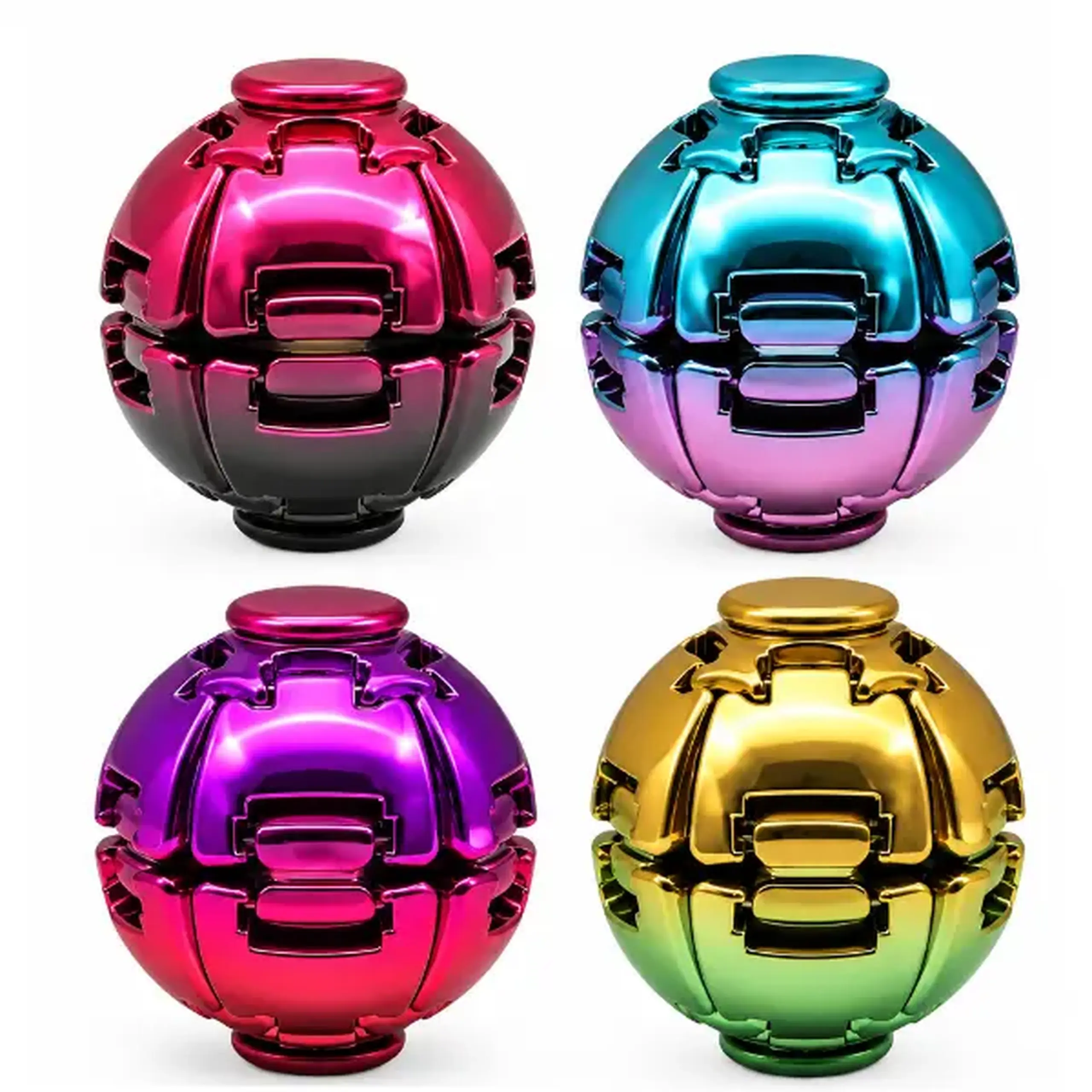 #05 Jucărie antistres „Fidget Spinner Ball”, minge 3D rotativă, 6 cm, cu efect metalizat, 4 modele