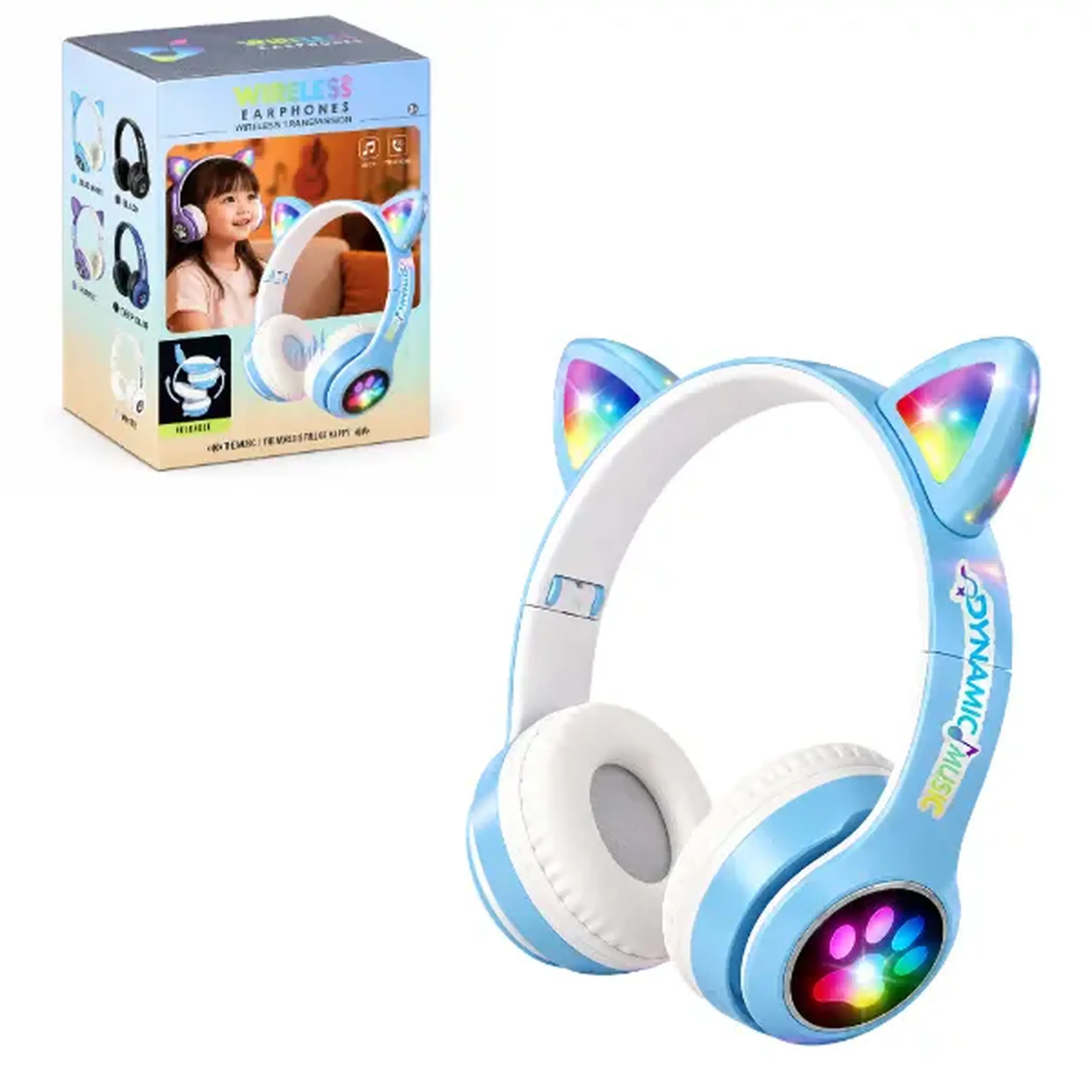 #05 Căști wireless „Music” cu urechiușe și iluminare, 5 culori