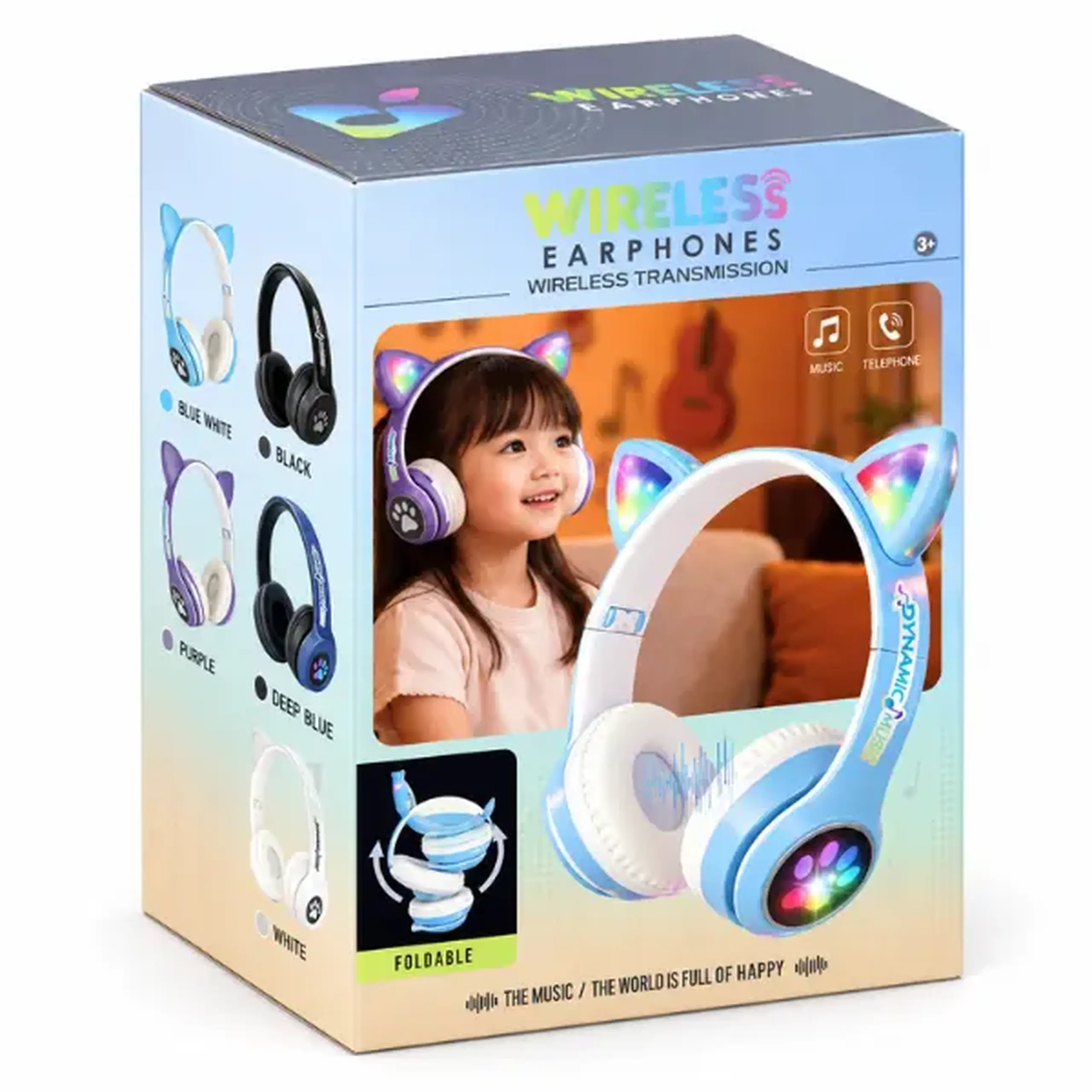 #05 Căști wireless „Music” cu urechiușe și iluminare, 5 culori