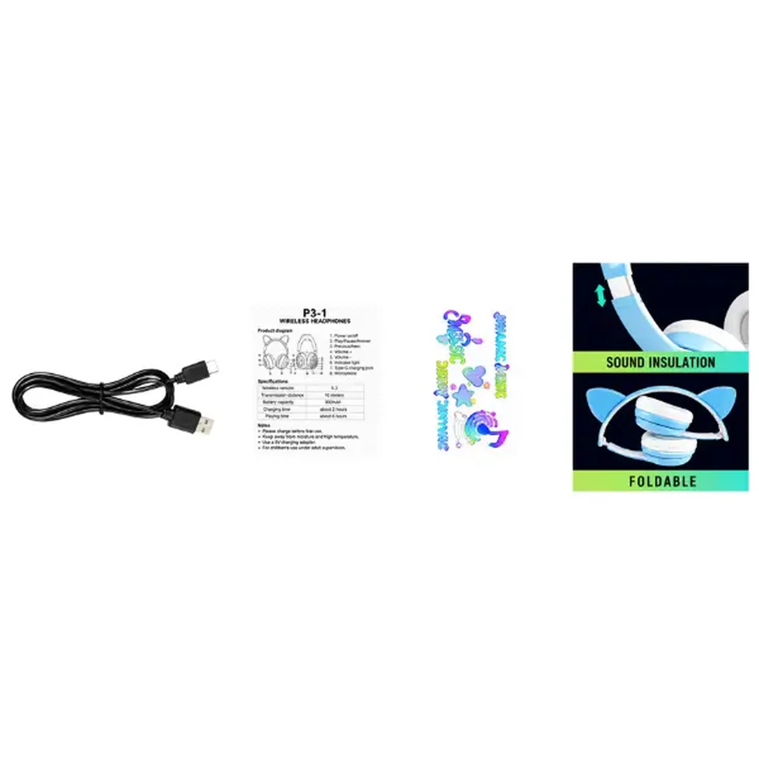 #05 Căști wireless „Music” cu urechiușe și iluminare, 5 culori