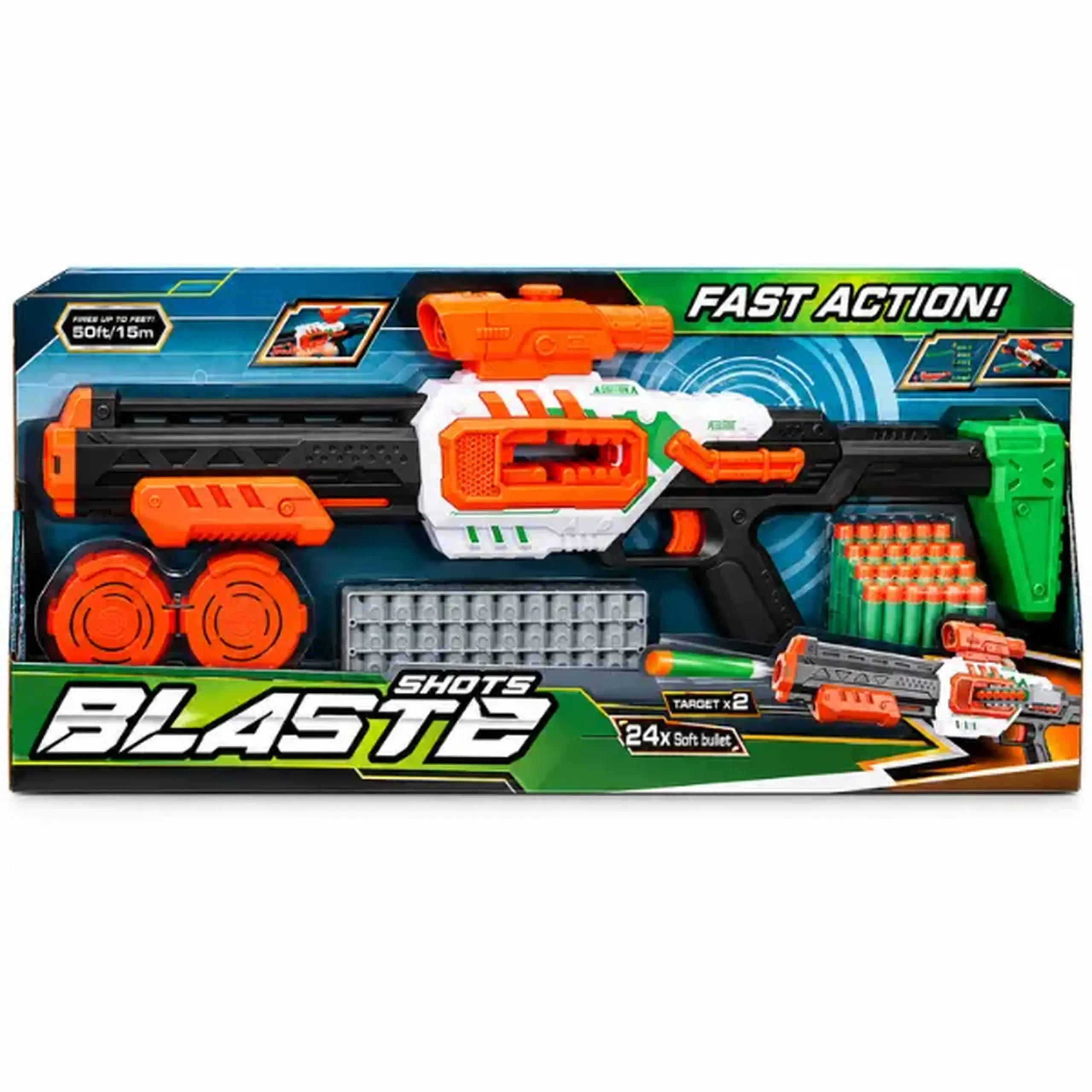 #05 Blaster de jucărie cu încărcător, 24 gloanțe moi și 2 ținte