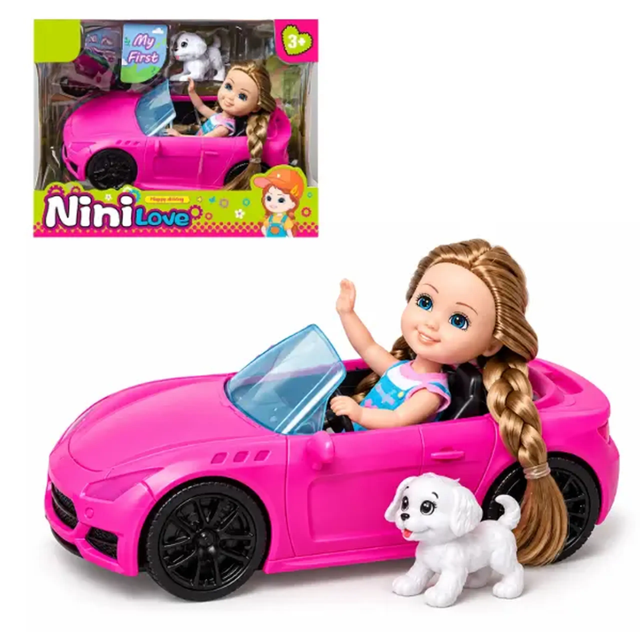 #05 Păpușă „Nini Love” cu mașină decapotabilă și cățeluș